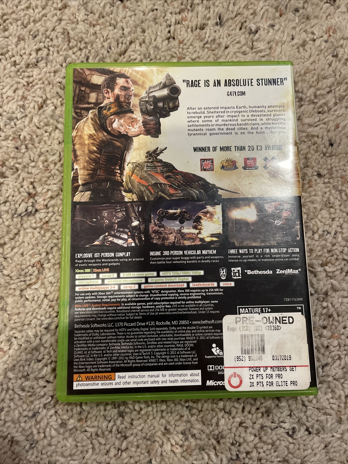 Rage (Microsoft Xbox 360, 2011) Complete CIB
