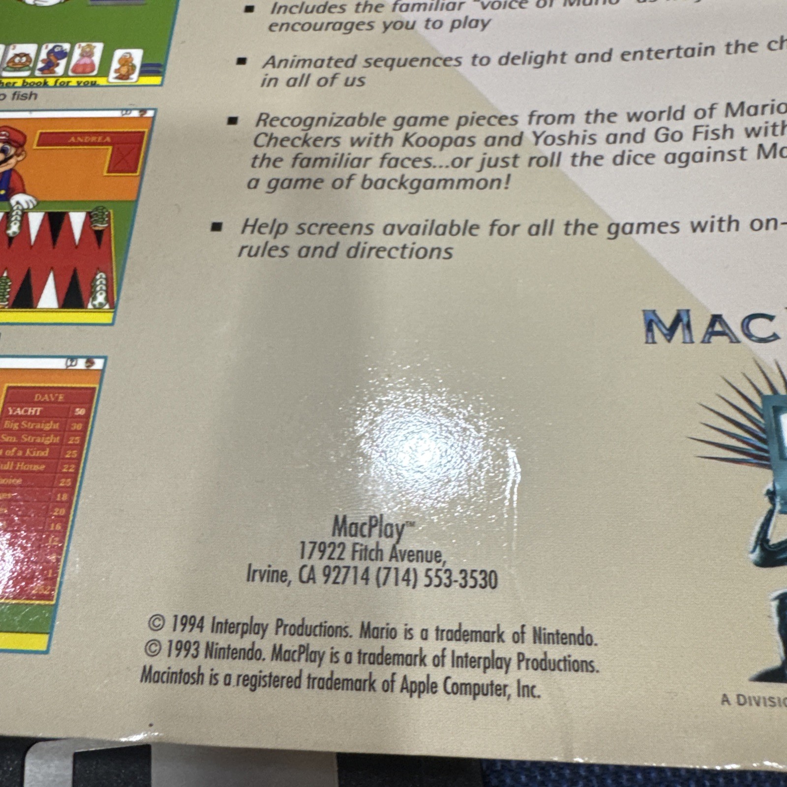 Mario’s Game Gallery Apple Macintosh Mac 1994 MacPlay Disks CIB Clean Big Box PC