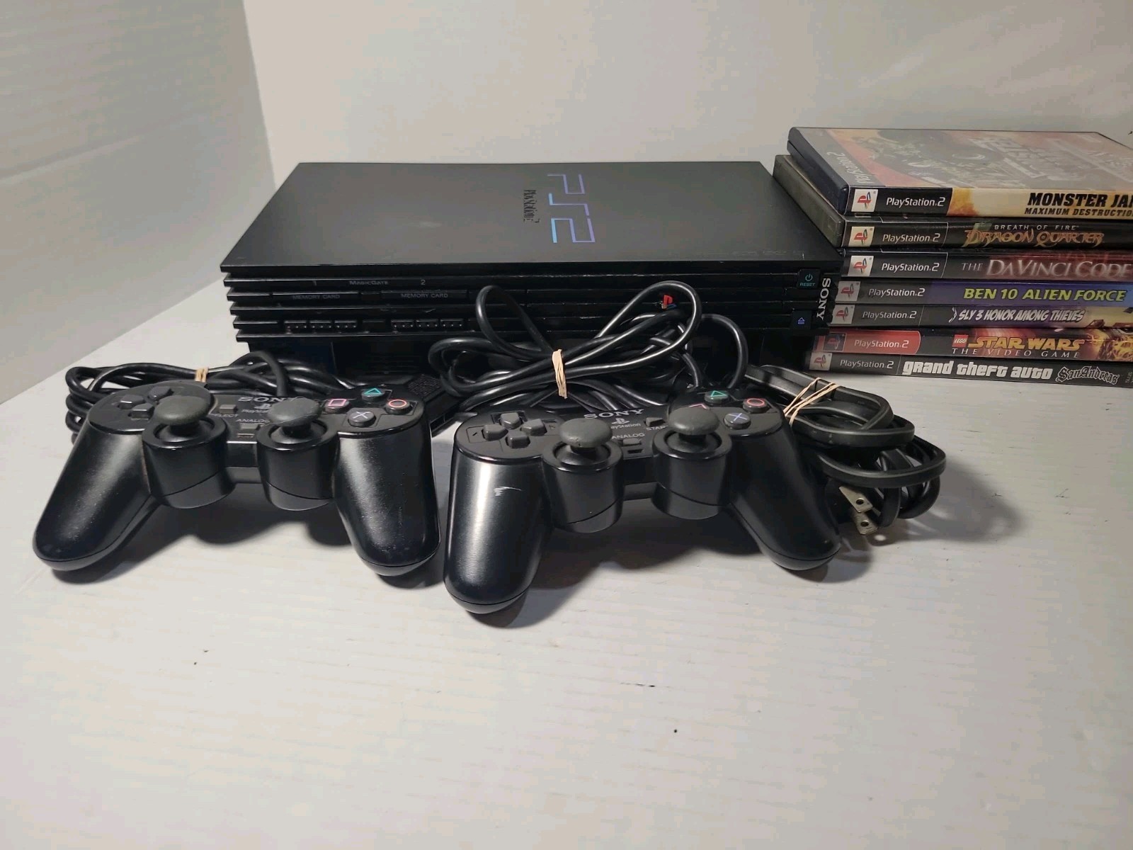 Sony PlayStation 2 Fat Console Black 2 Controlers And Games No AV Cable
