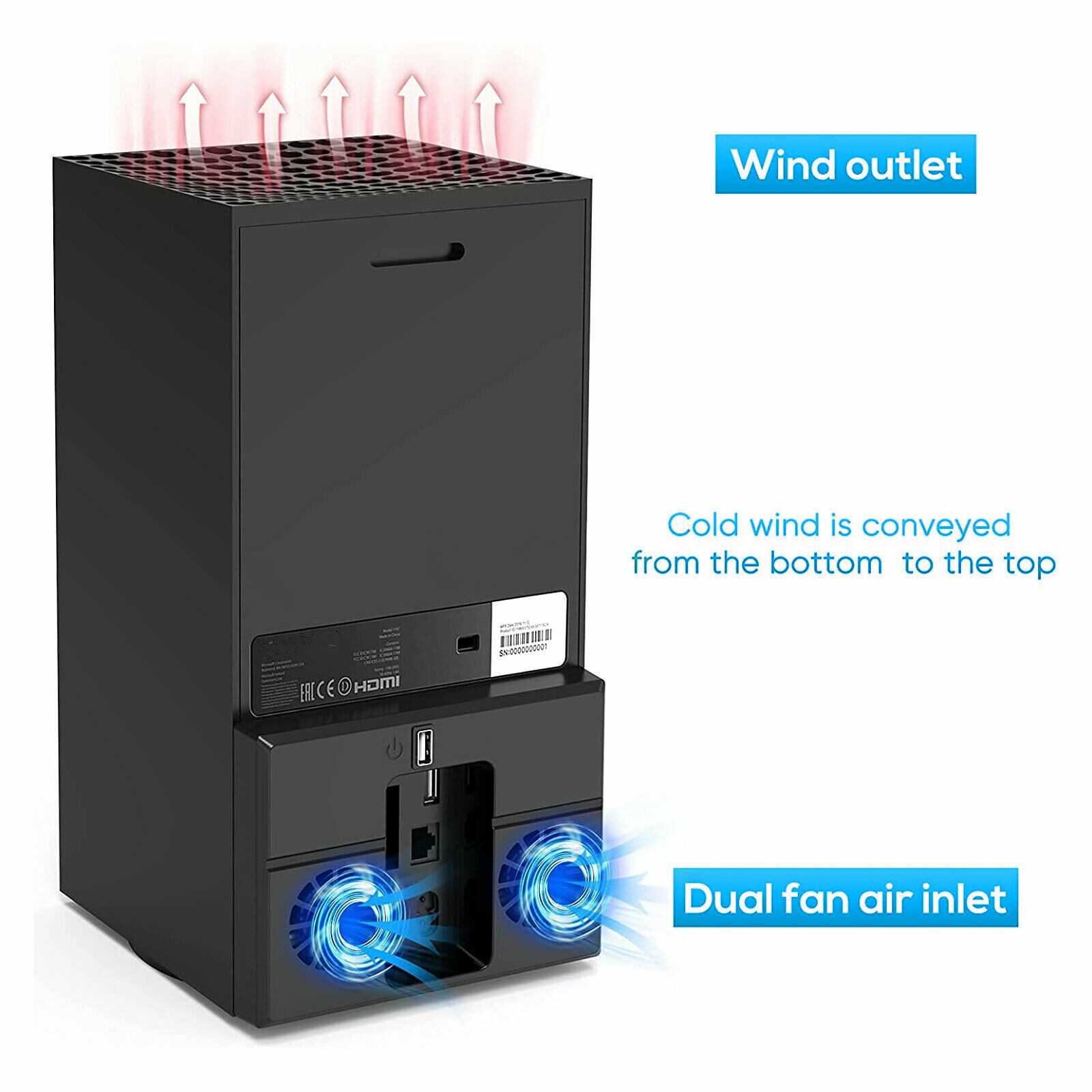 5V/2A USB Vertical Dual Silent Fan External Cooler For Xbox Series X Console A