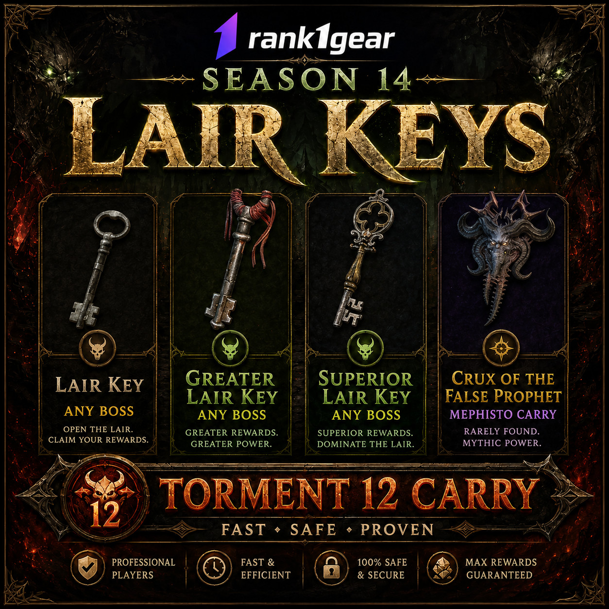 Diablo 4 Season 14 Superior Lair Key🆕Crux of the False Prophet🆕BOSS CARRY T12