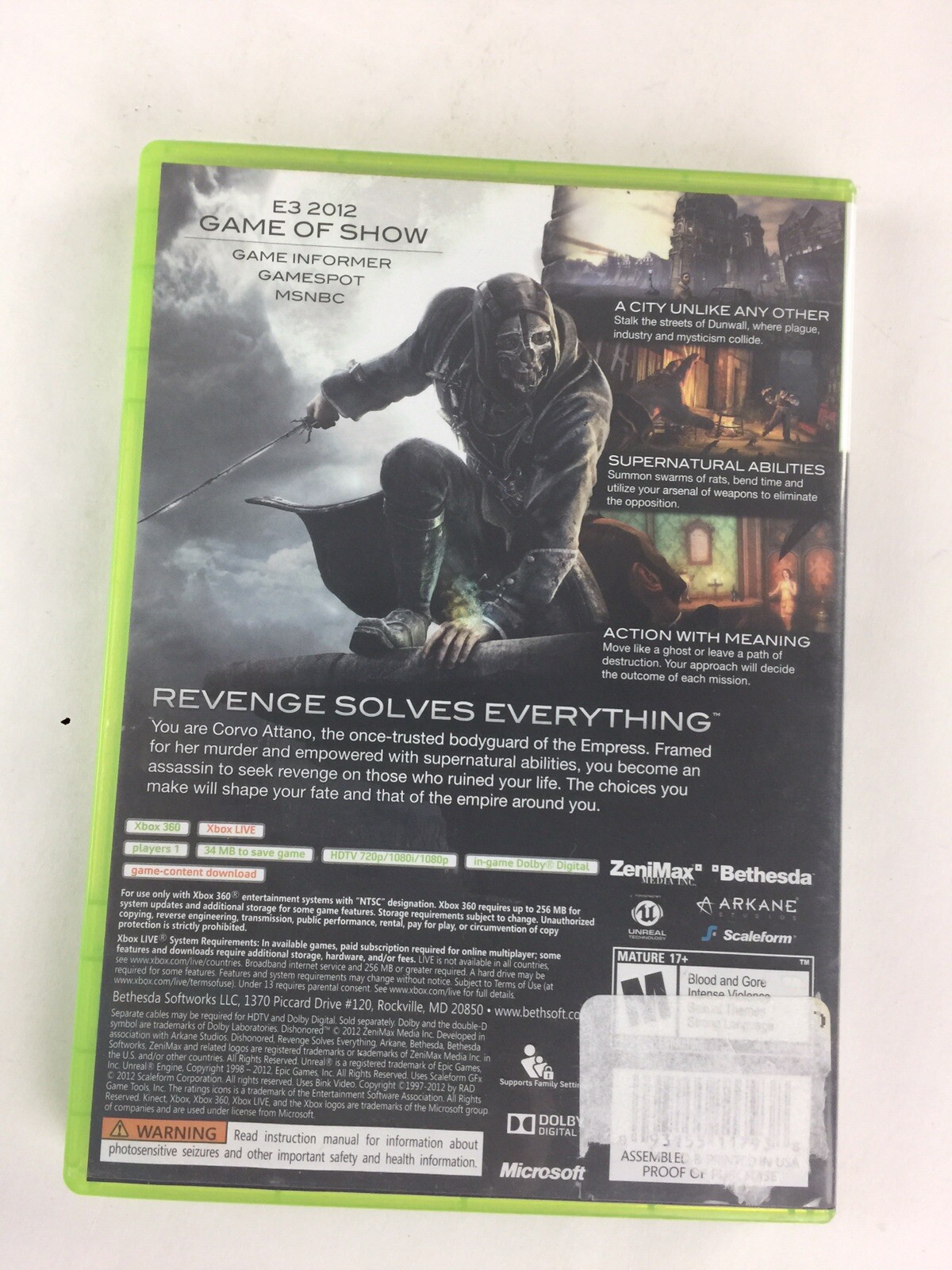 Dishonored Microsoft Xbox 360 2012