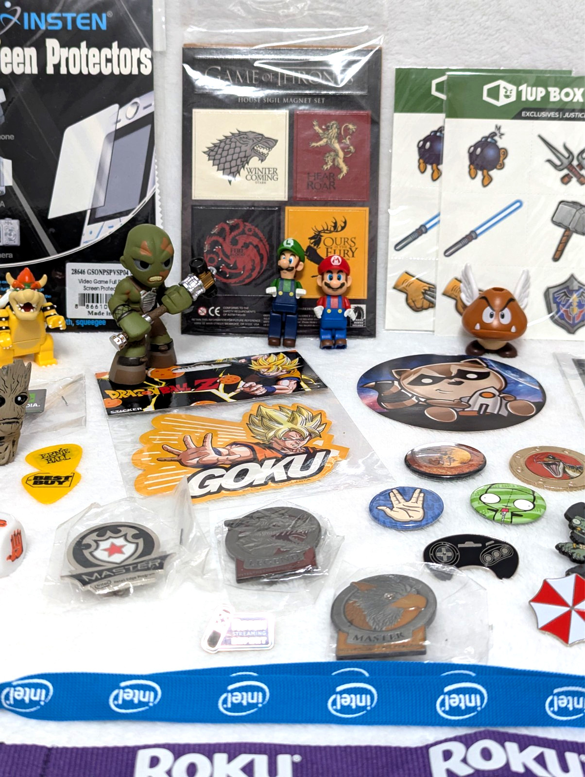 Gaming Collectibles Lot Nintendo Fallout Funko Pins Figures Lanyards Stickers