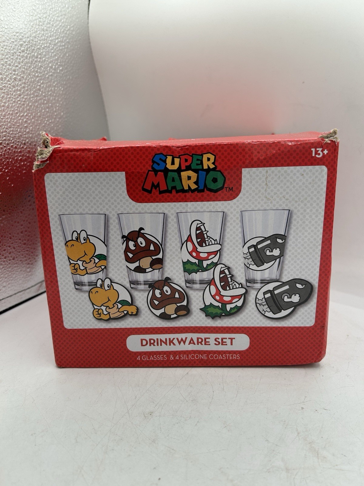 Set of 4 Nintendo Super Mario Enemy Drinkware Glasses 16 oz 2021 & 4 Pez Candy