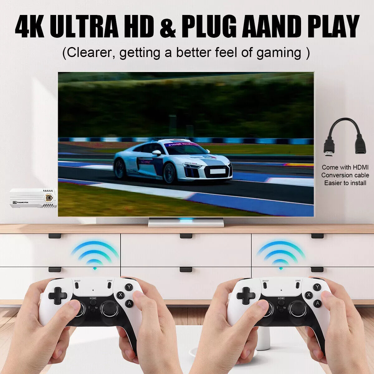 4K 64G HDMI TV Video Game Stick M15 Gaming Console Gamepad 2 Wireless Controller