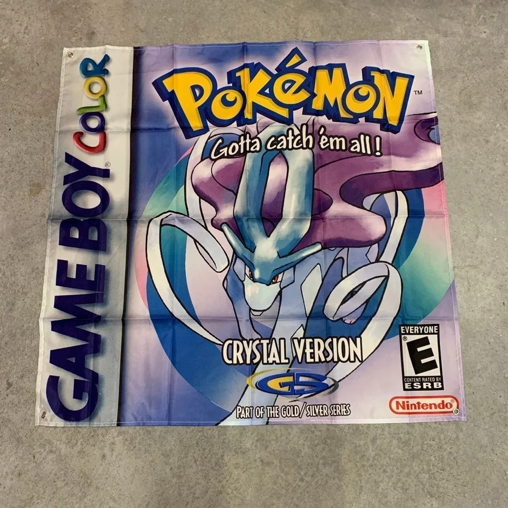 Pokemon Crystal Version Gameboy Advance Custom Wall Banner Tapestry 3 x 3 Ft