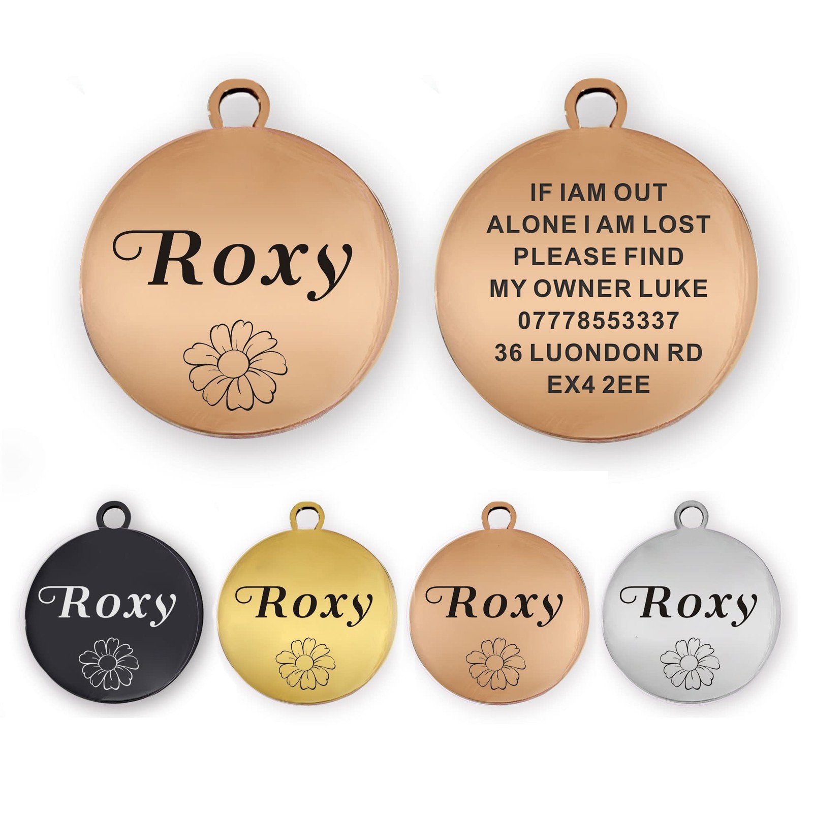 Dog Tag Personalized Name Custom ID S, Champagne Gold Round