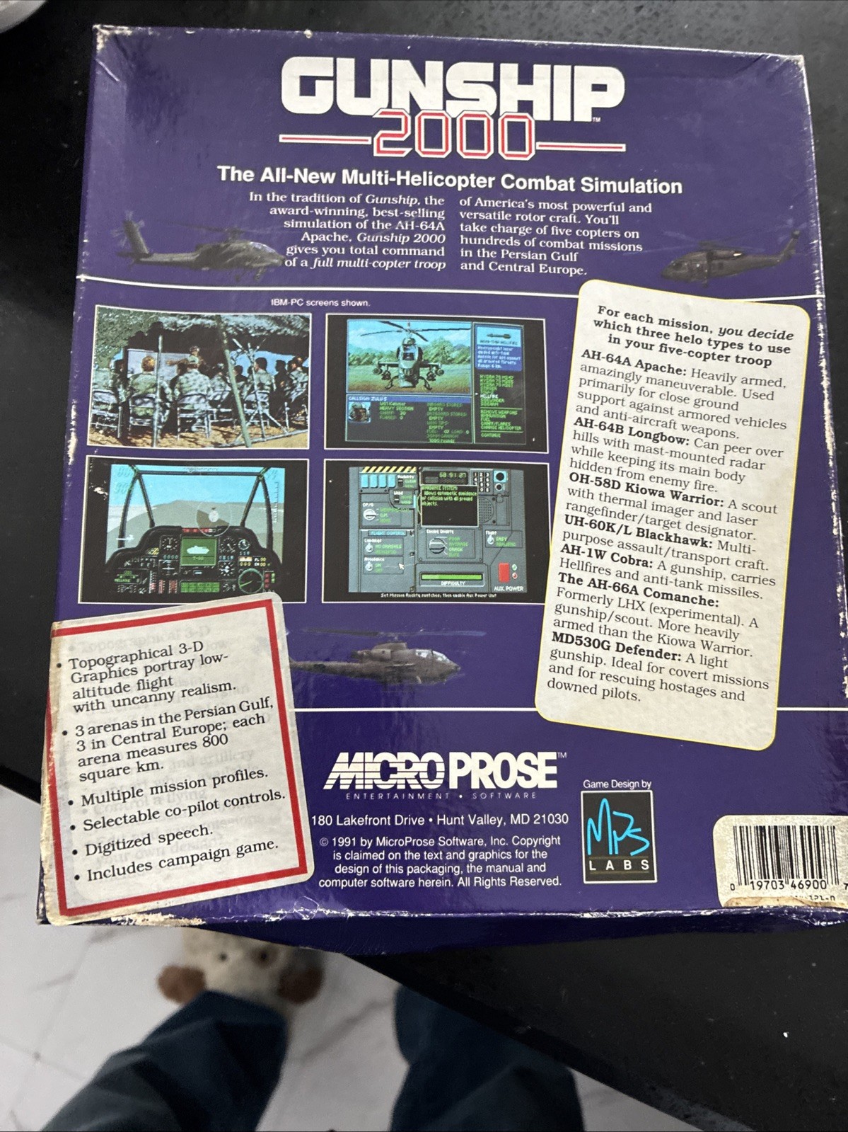 Gunship 2000 Micro Prose PC Five 5.25″ Disks & Printed Manuals In Original Box