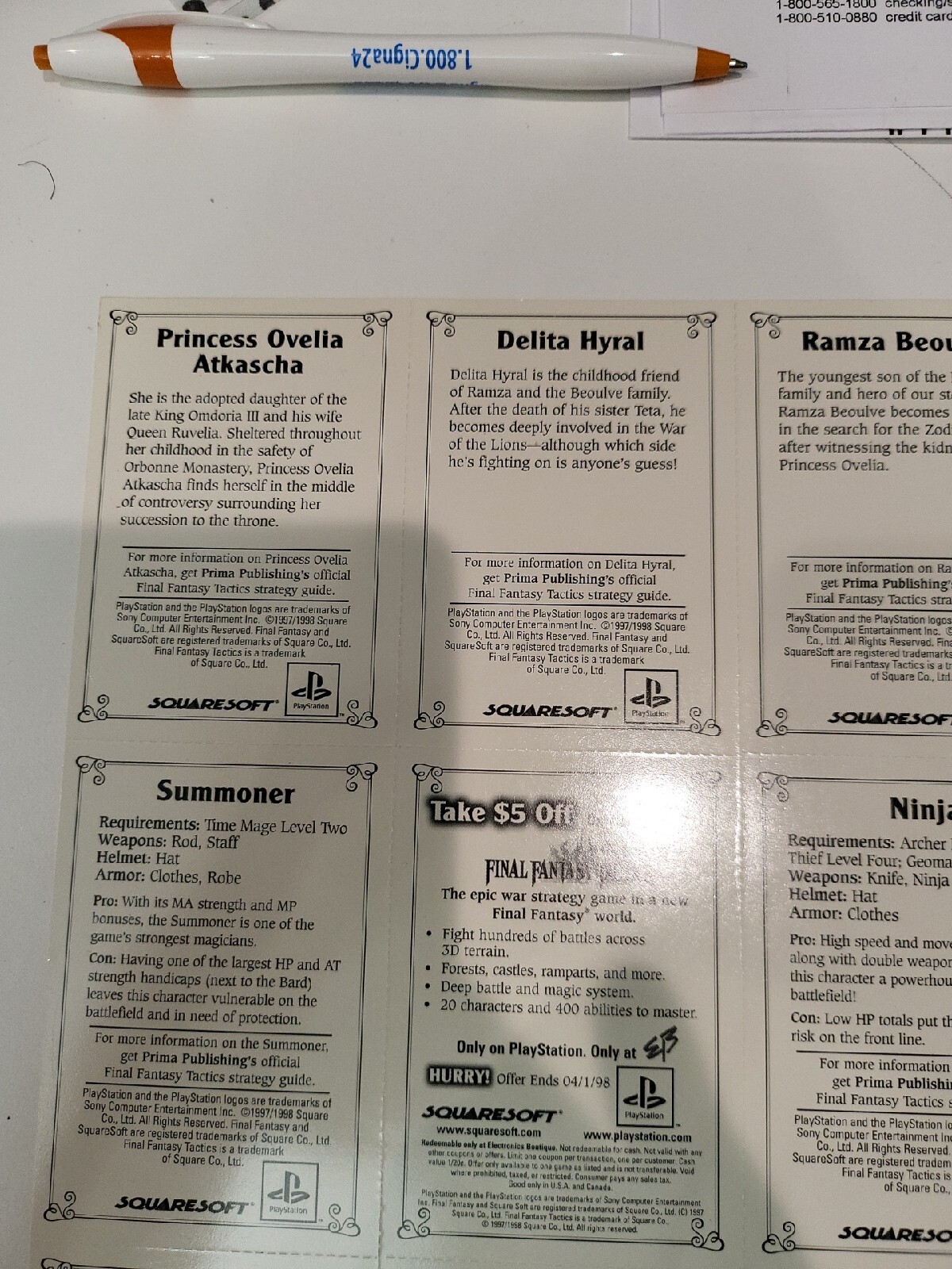 Final Fantasy Tactics Sony PlayStation PS1 1997 1998 Uncut Sheet Super Rare
