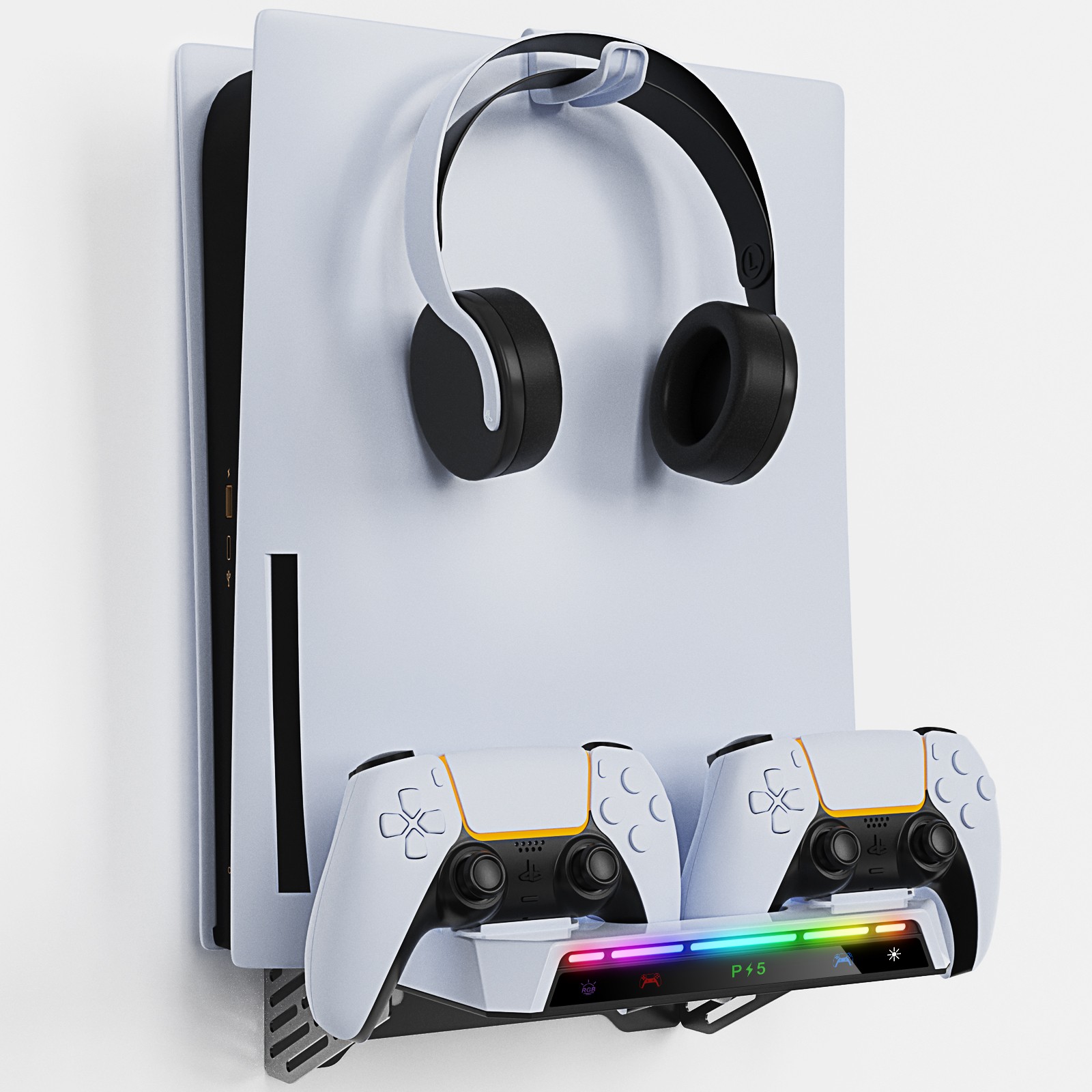 For PS5 Slim Console Wall Mount PS5 Gamepad Holder with RGB Light Triangle Stand