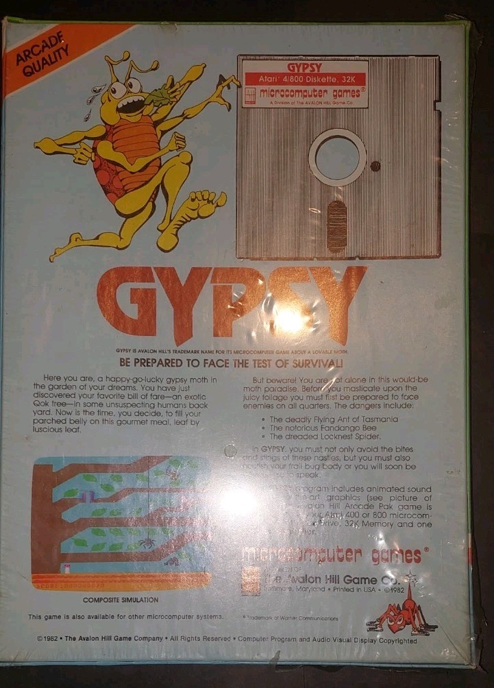 VINTAGE SEALED Gypsy (Atari 400/800, 1982) Avalon Hill Microcomputer Games Disk