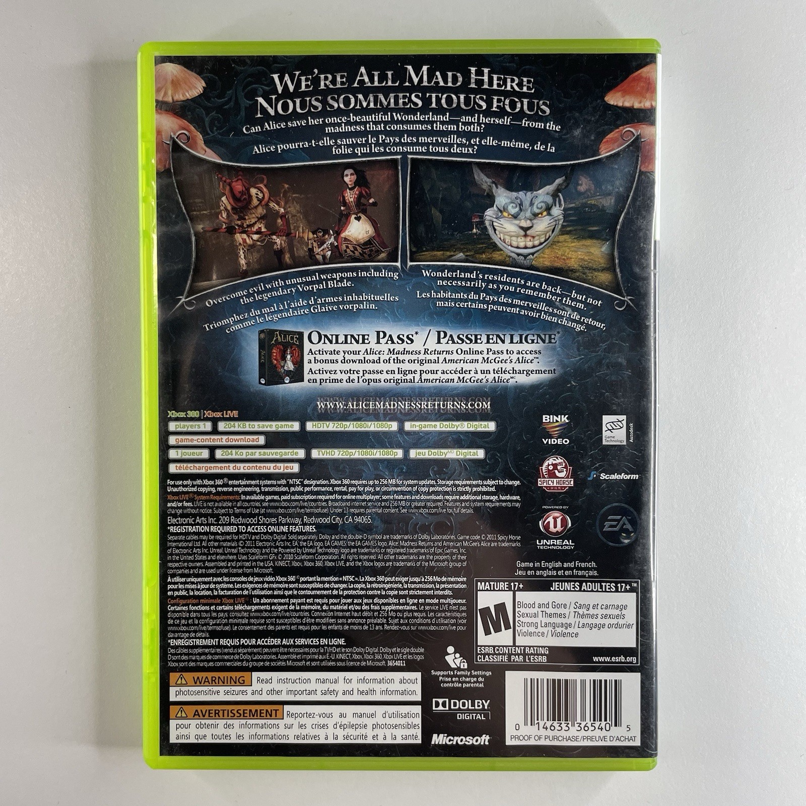 Alice: Madness Returns (Xbox 360, 2011) CIB ⭐️Disc Excellent Or NM Tested⭐️