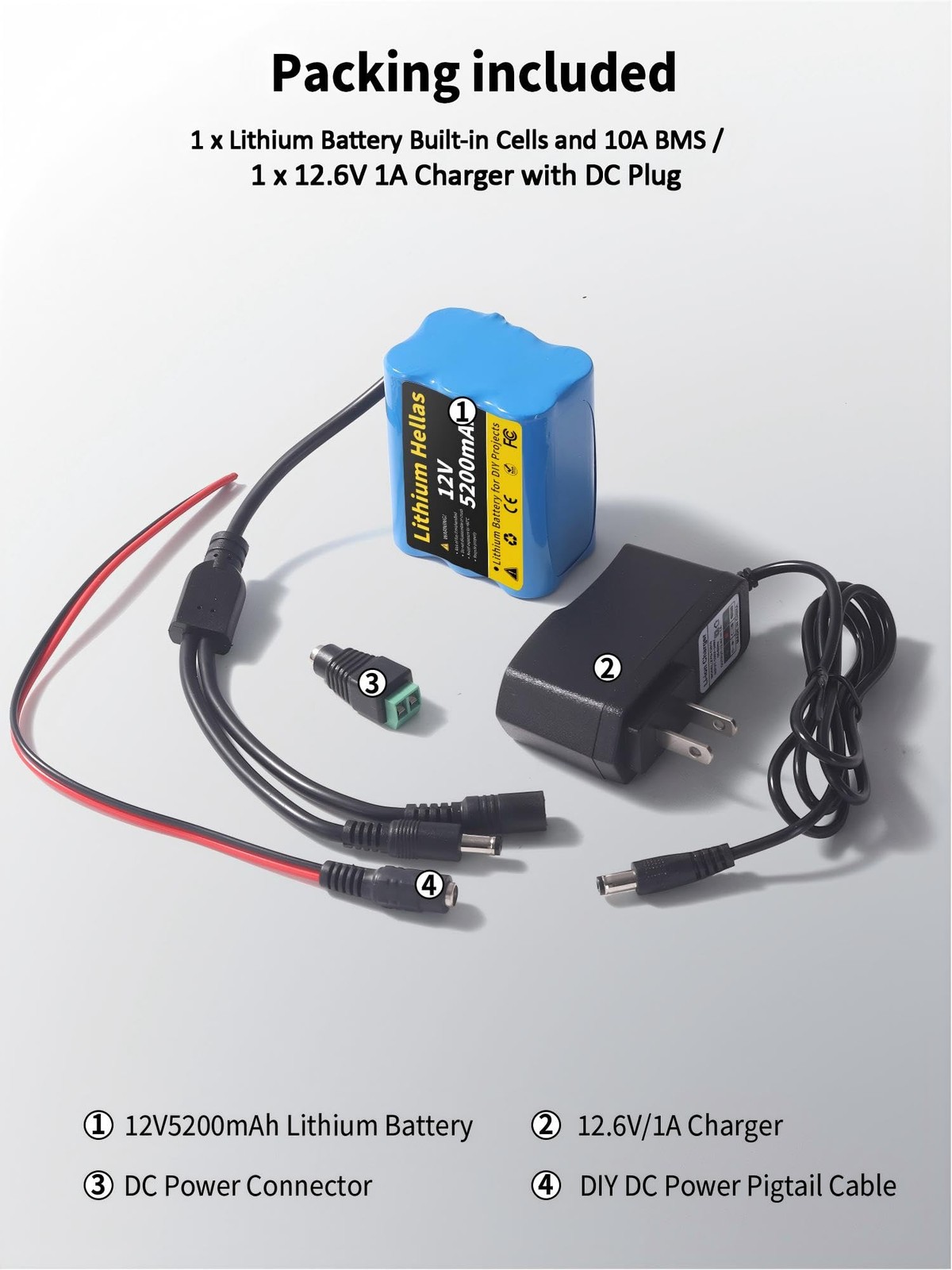 1 Pack 12V 5200mAh Lithium Battery with 12.6V 1A Charger, 12 1 Pack, Blue