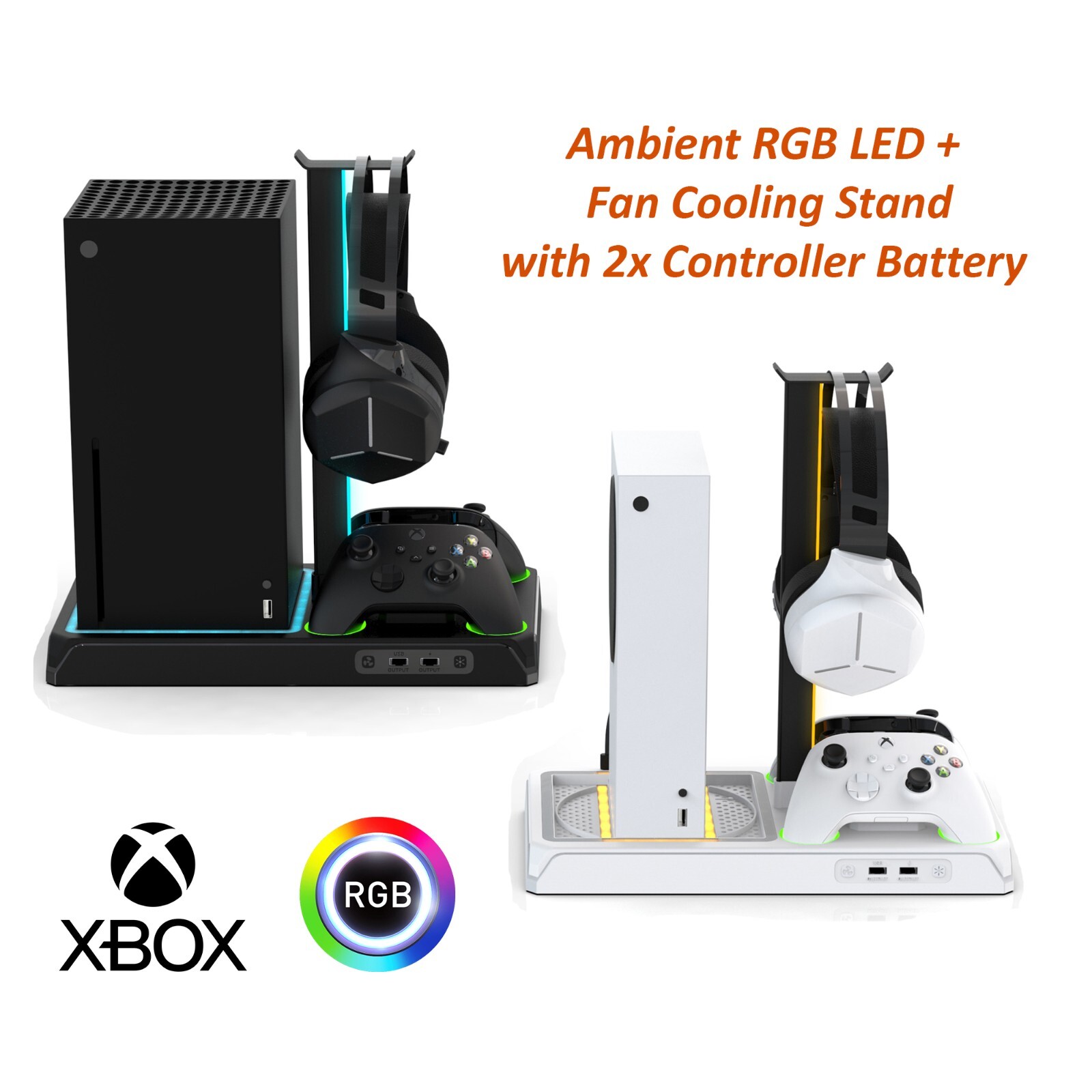 Xbox Series X / S Fan Cooling Stand Charging Station Dock Controller Battery RGB