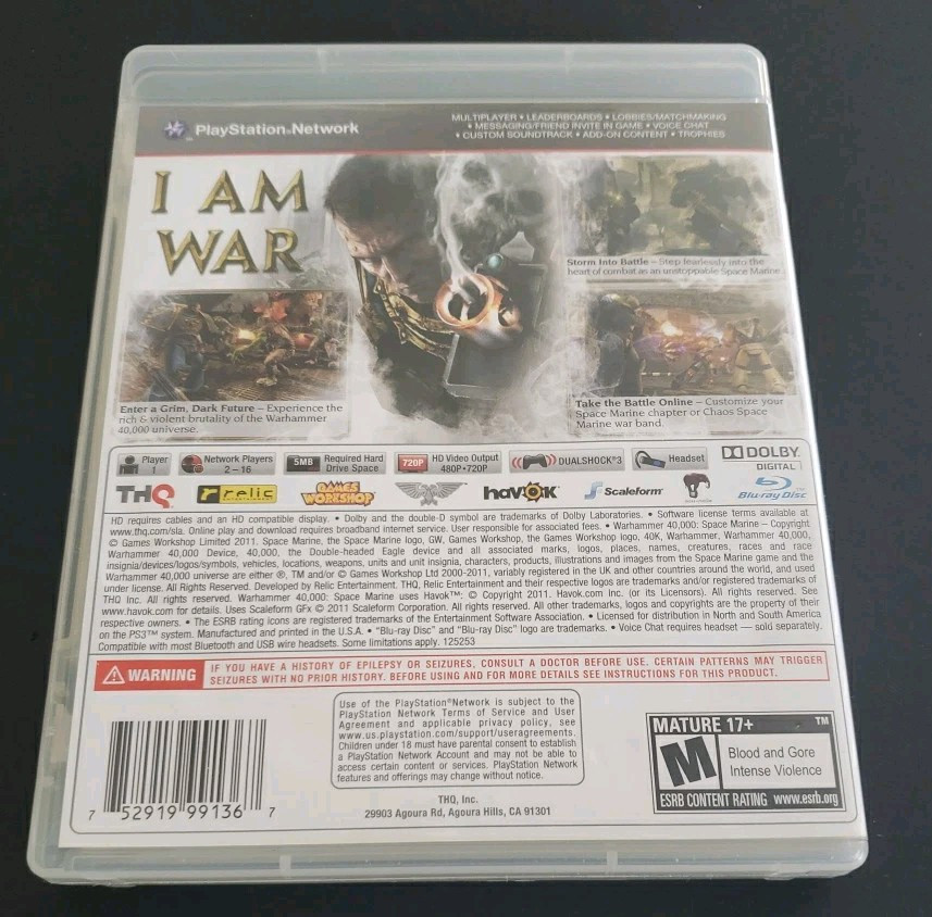 Warhammer 40,000: Space Marine (PlayStation 3 PS3, 2011) Complete CIB Tested VGC