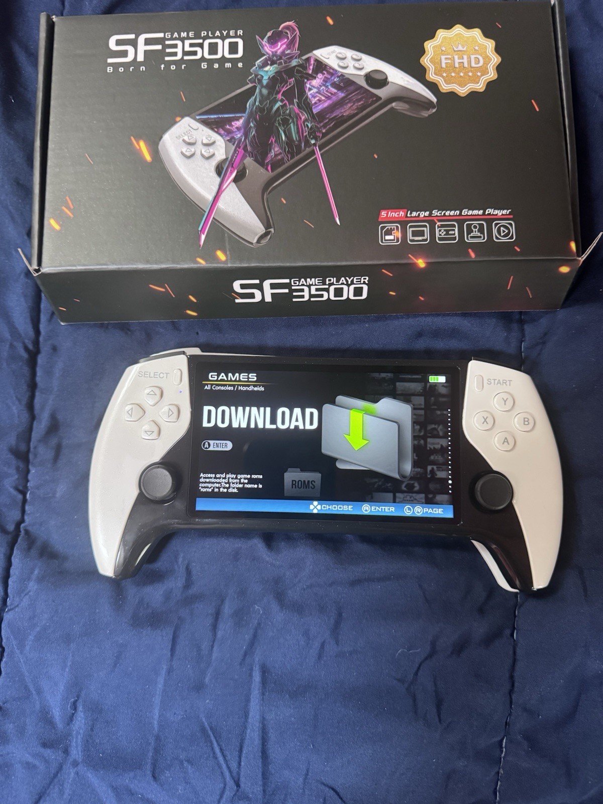 SF3500 Handheld Game System Built-In Games 5in IPS 1080p FHD HDMI Black/White