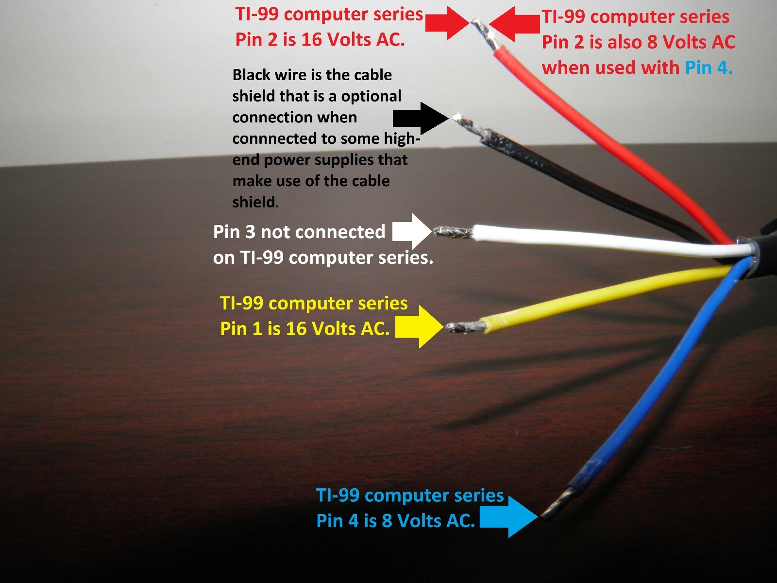 Power cable for Blue Chip, ColecoVision, Spectravideo 318/328, and TI-99 series
