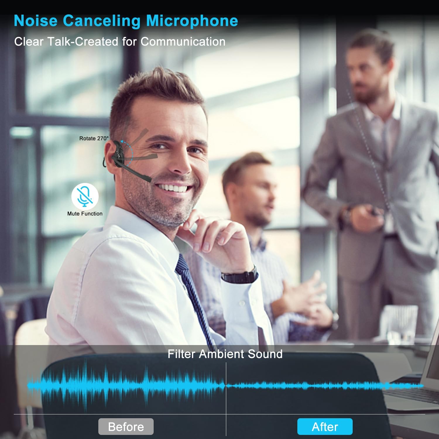 Bluetooth 5.3 Headset with Microphone, Open Ear Headphones w/Noise Cancelling…