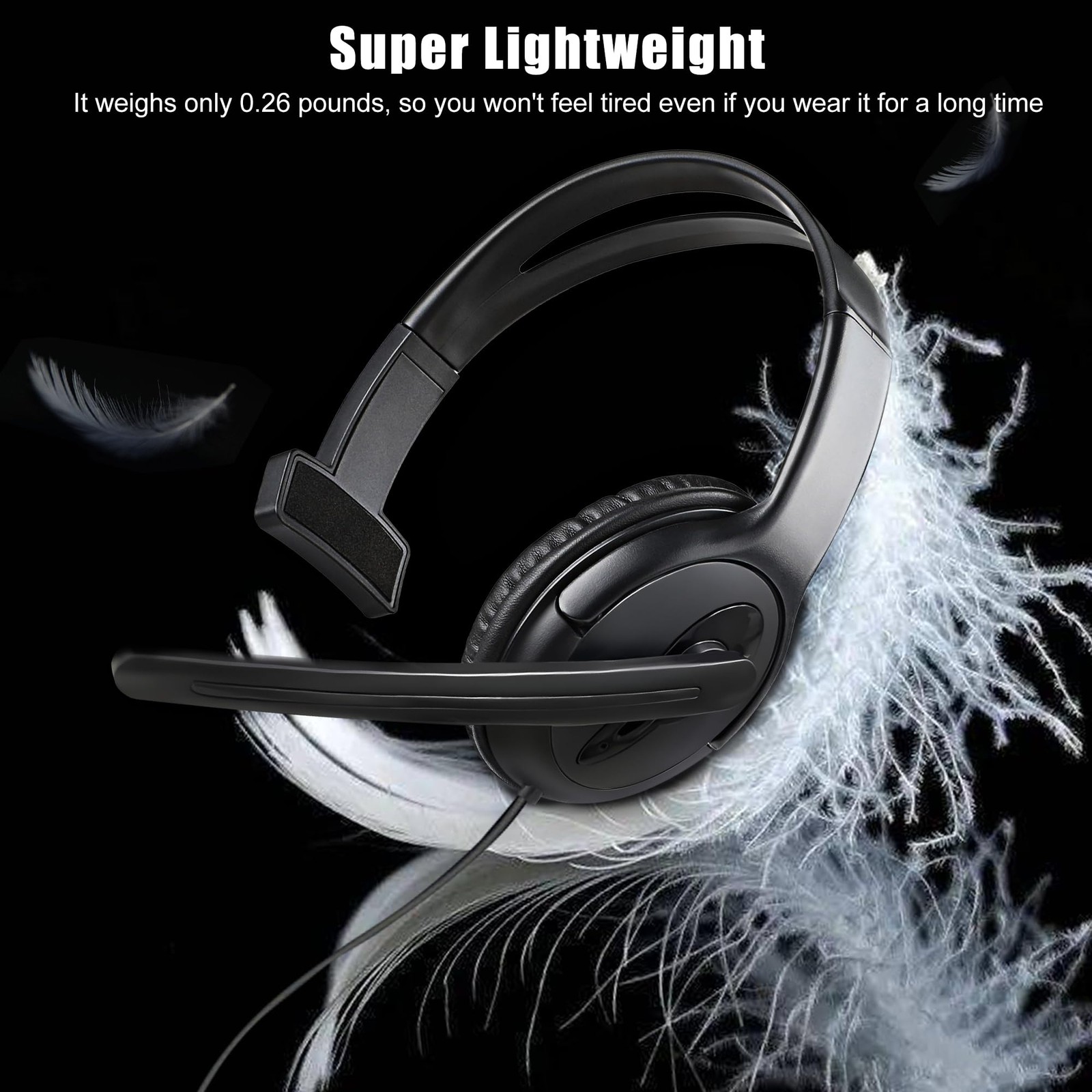 Wired One Ear Headset with Mic, 3.5mm/Type-C/USB Gaming for Black