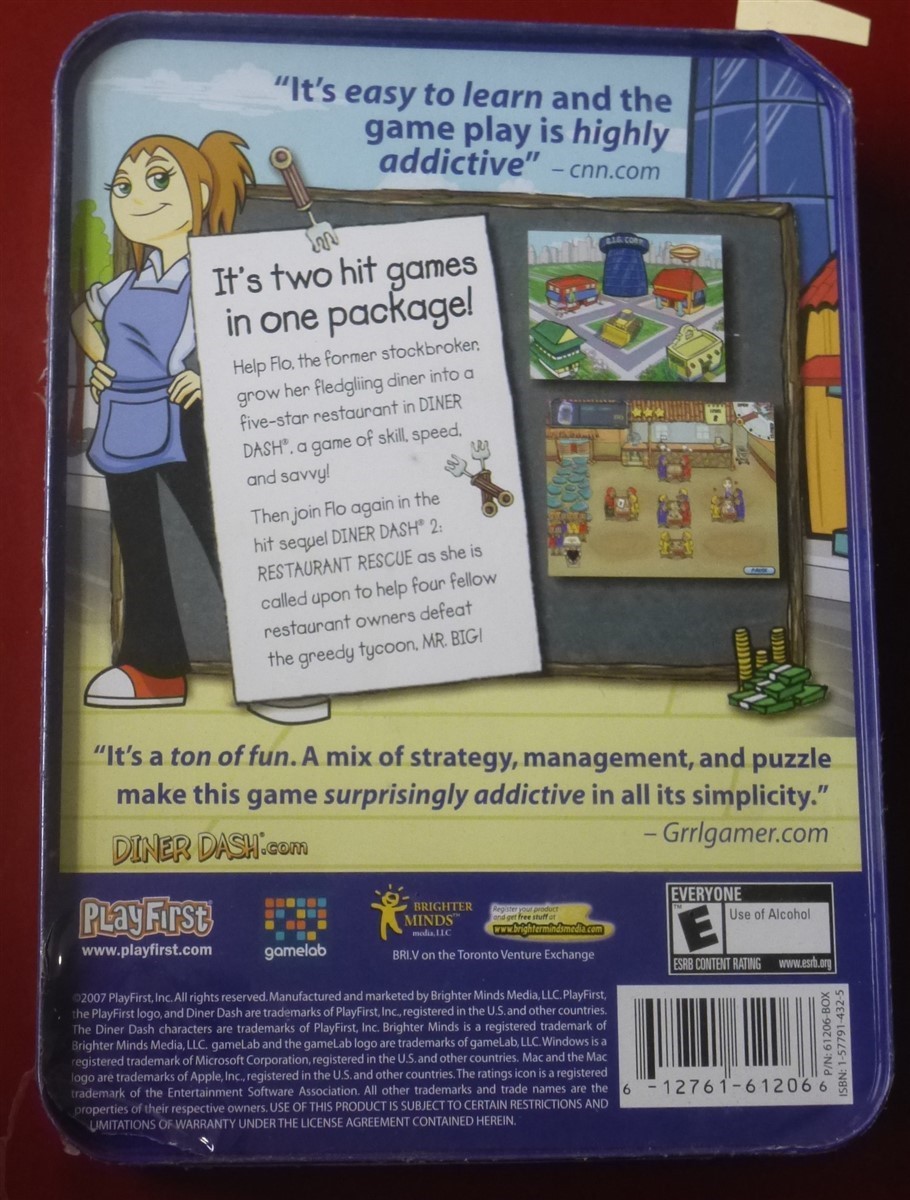 Video Game PC Diner Dash 2 Restaurant Rescue TIN CASE Dented NEW