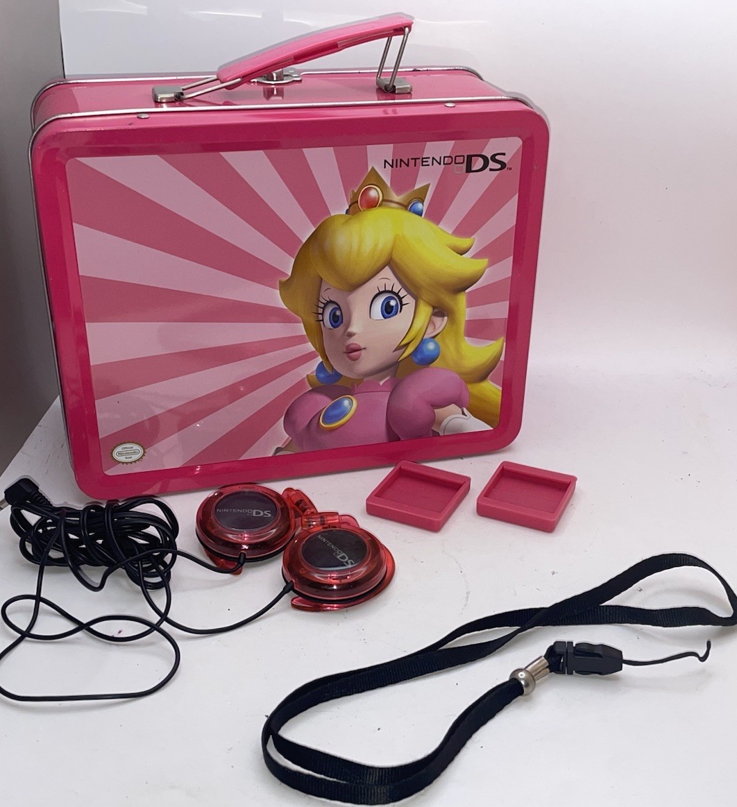 Vtg Princess Peach Nintendo DS Pink Lunchbox w/Earphones Insert Game Covers ++