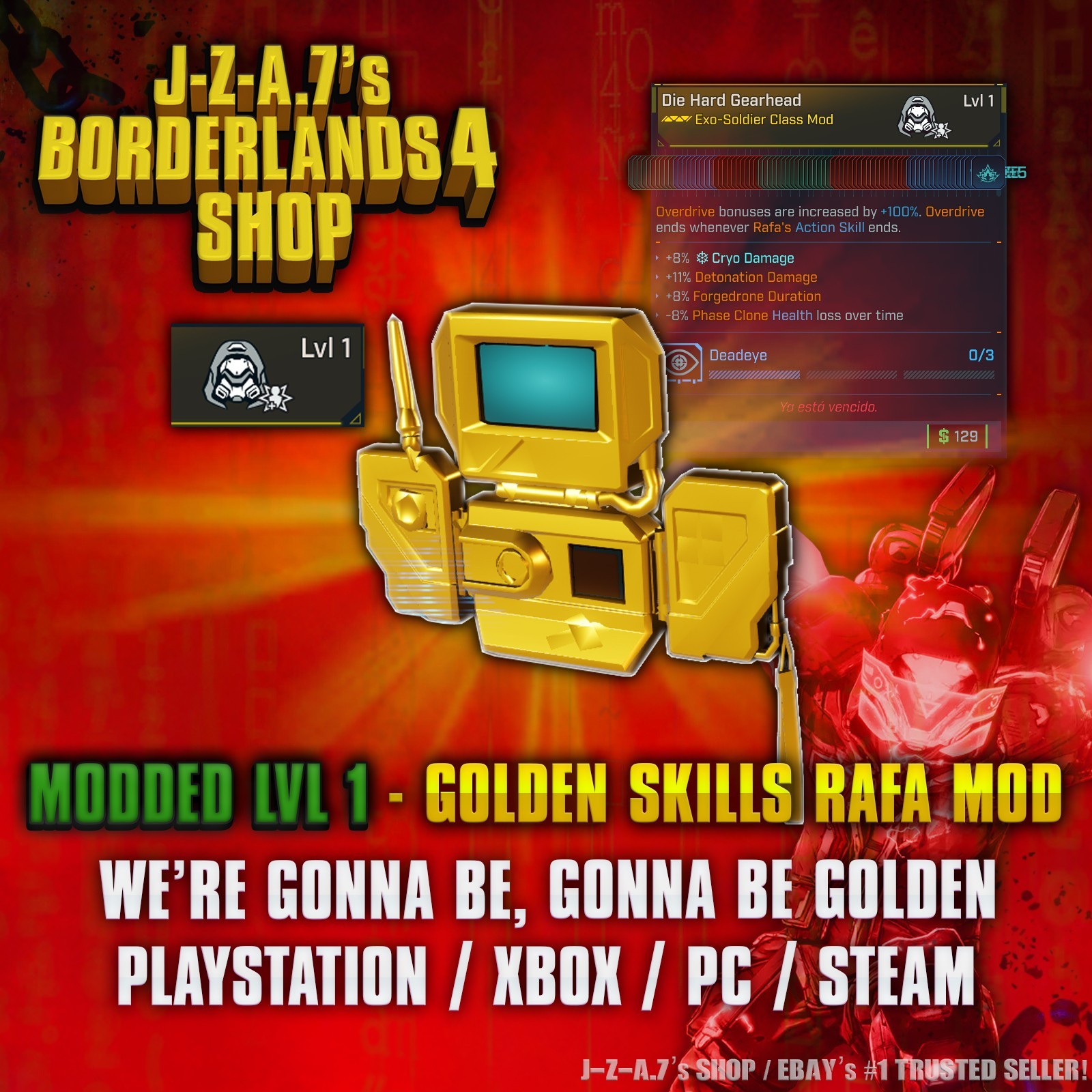 Borderlands 4✨ MODDED LEVEL 1 ONE GOLDEN SKILLS RAFA CLASS MOD BL4 ✅PC-PS-XBOX✨