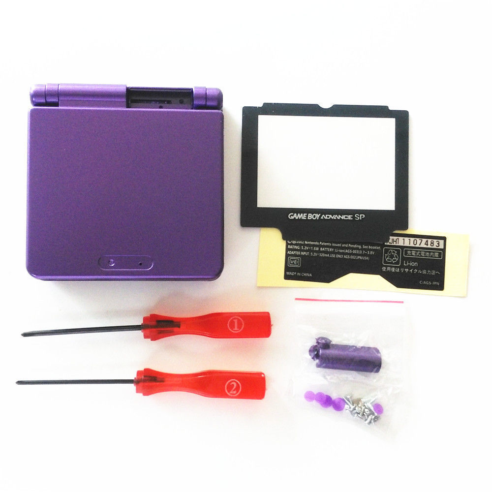 GBA SP Game Boy Advance SP Housing Shell GLASS Screen Lens Midnight Purple USA