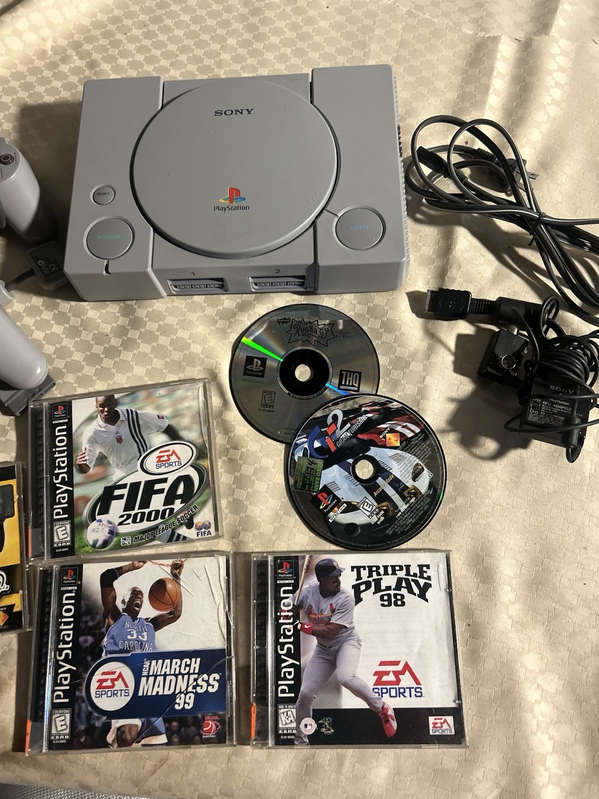 Sony PlayStation 1 Ps1 Console (SCPH-7501) With 6 Games And 2 Controllers
