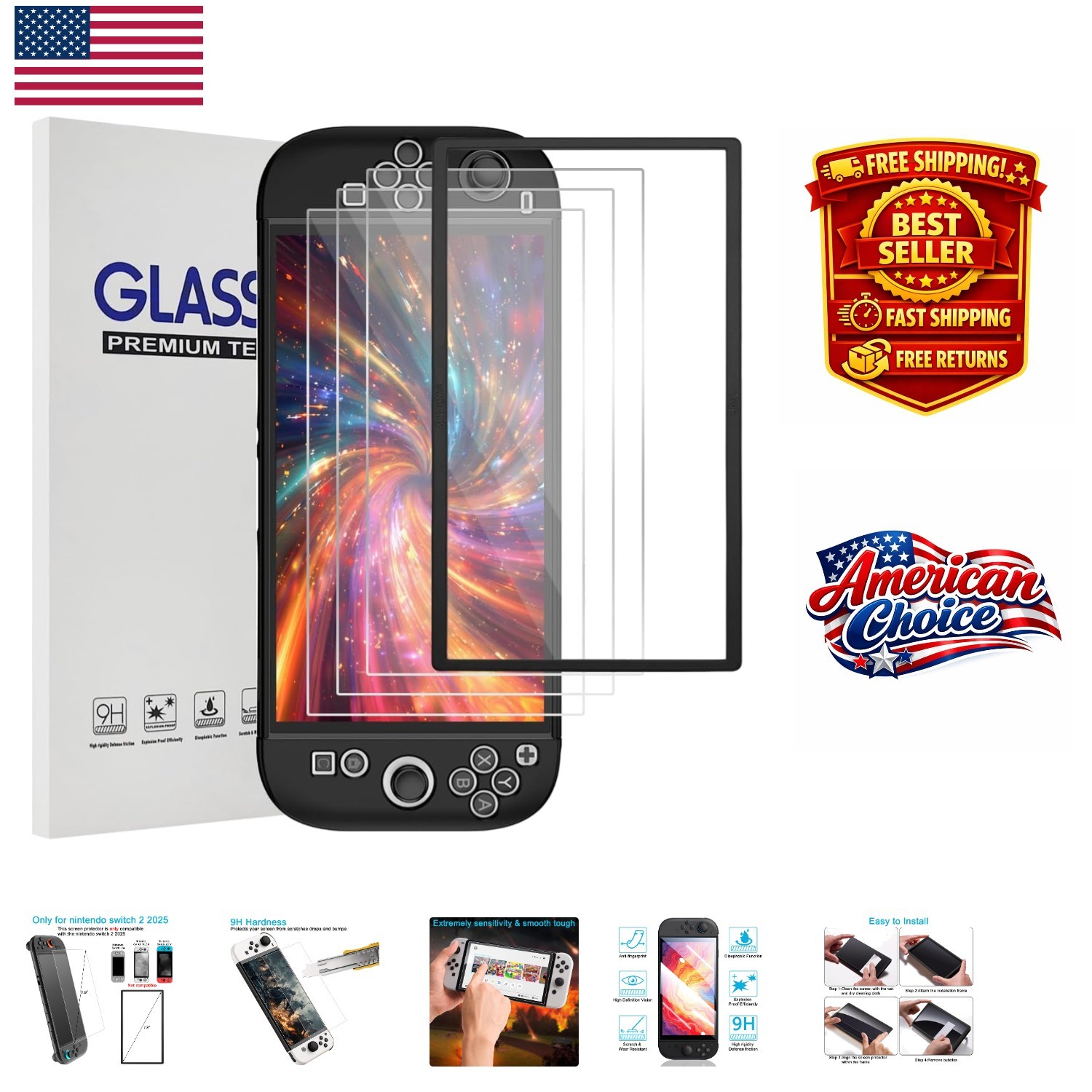 Ultra-Clear 3 Pack Screen Protector for Switch 2 – Easy Install, High Protection