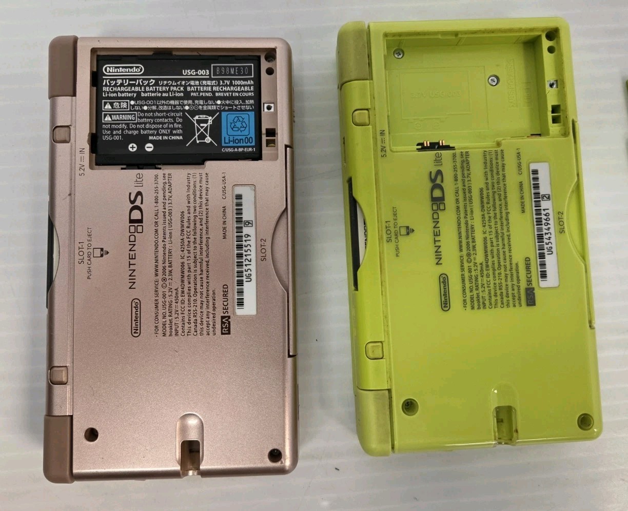 READ!!! – Nintendo DS Lite (USG-001) Green & Metallic Pink -Lot Of 2 – Both Work