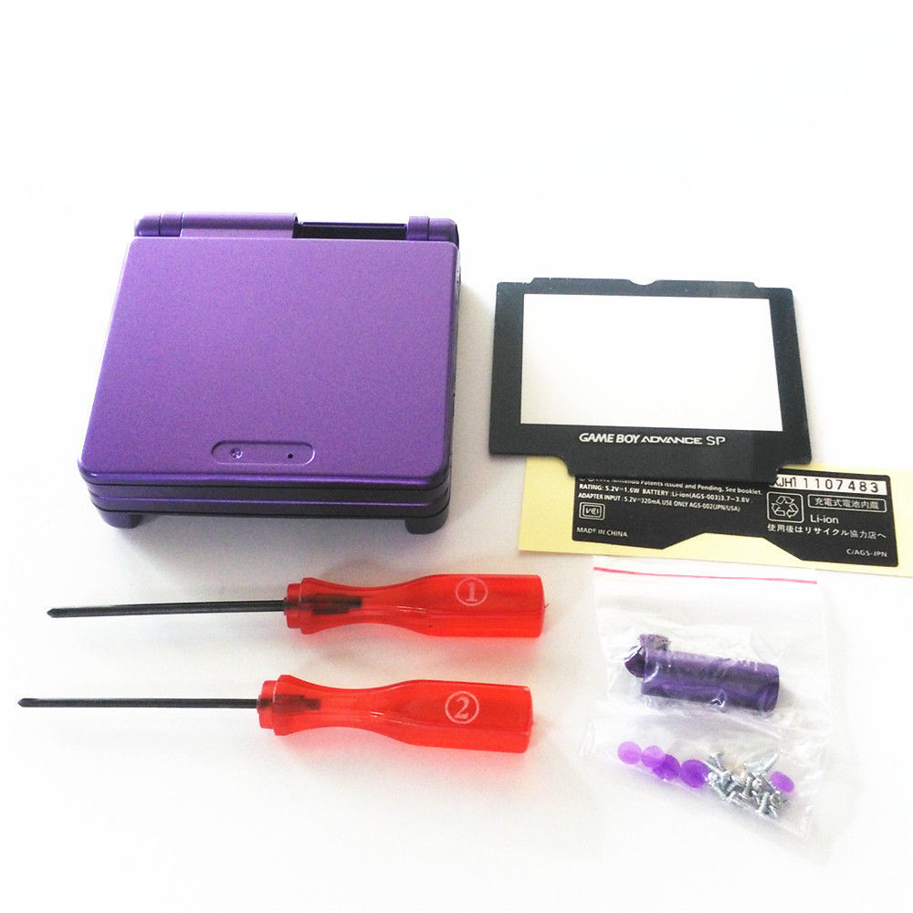 GBA SP Game Boy Advance SP Housing Shell GLASS Screen Lens Midnight Purple USA