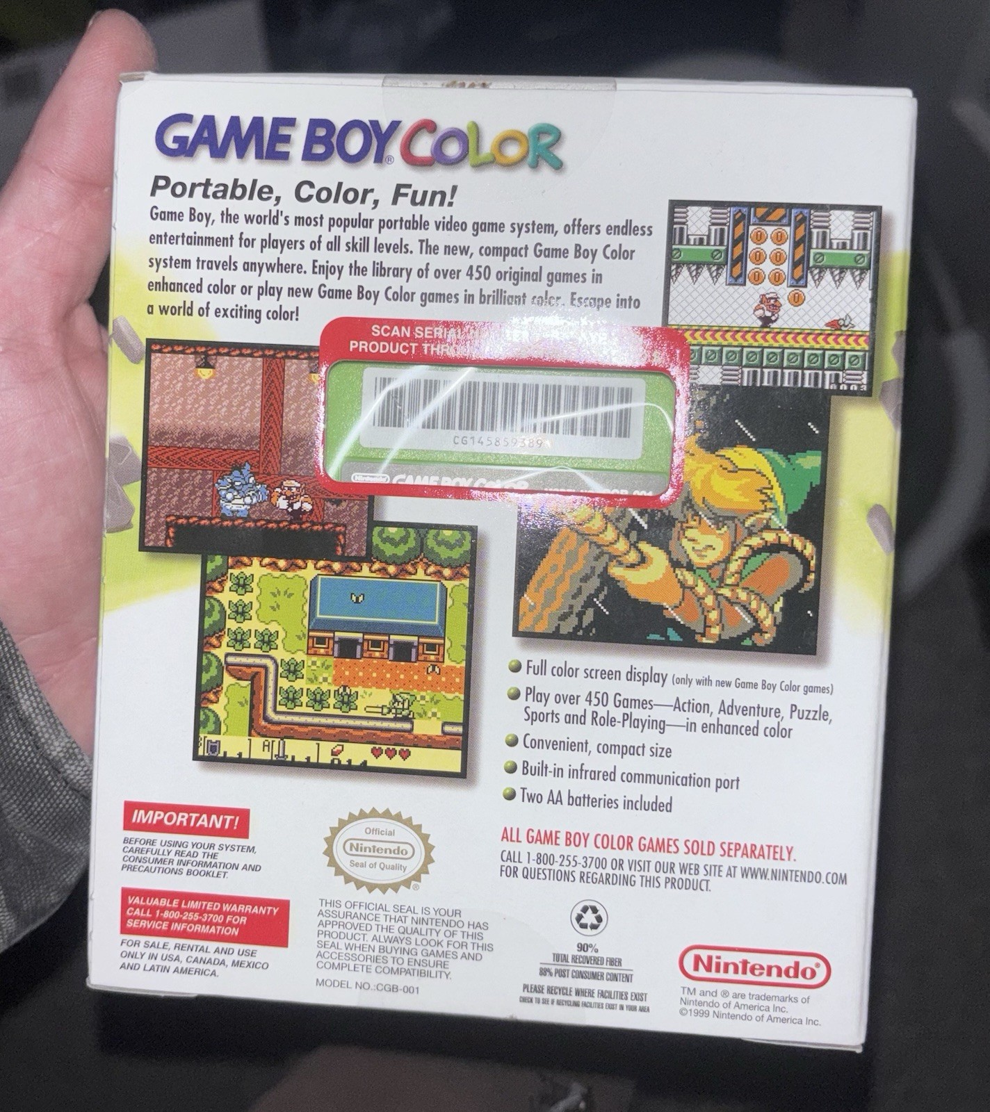 Nintendo Game Boy Color Kiwi Handheld System Full Color Screen Infrared Port