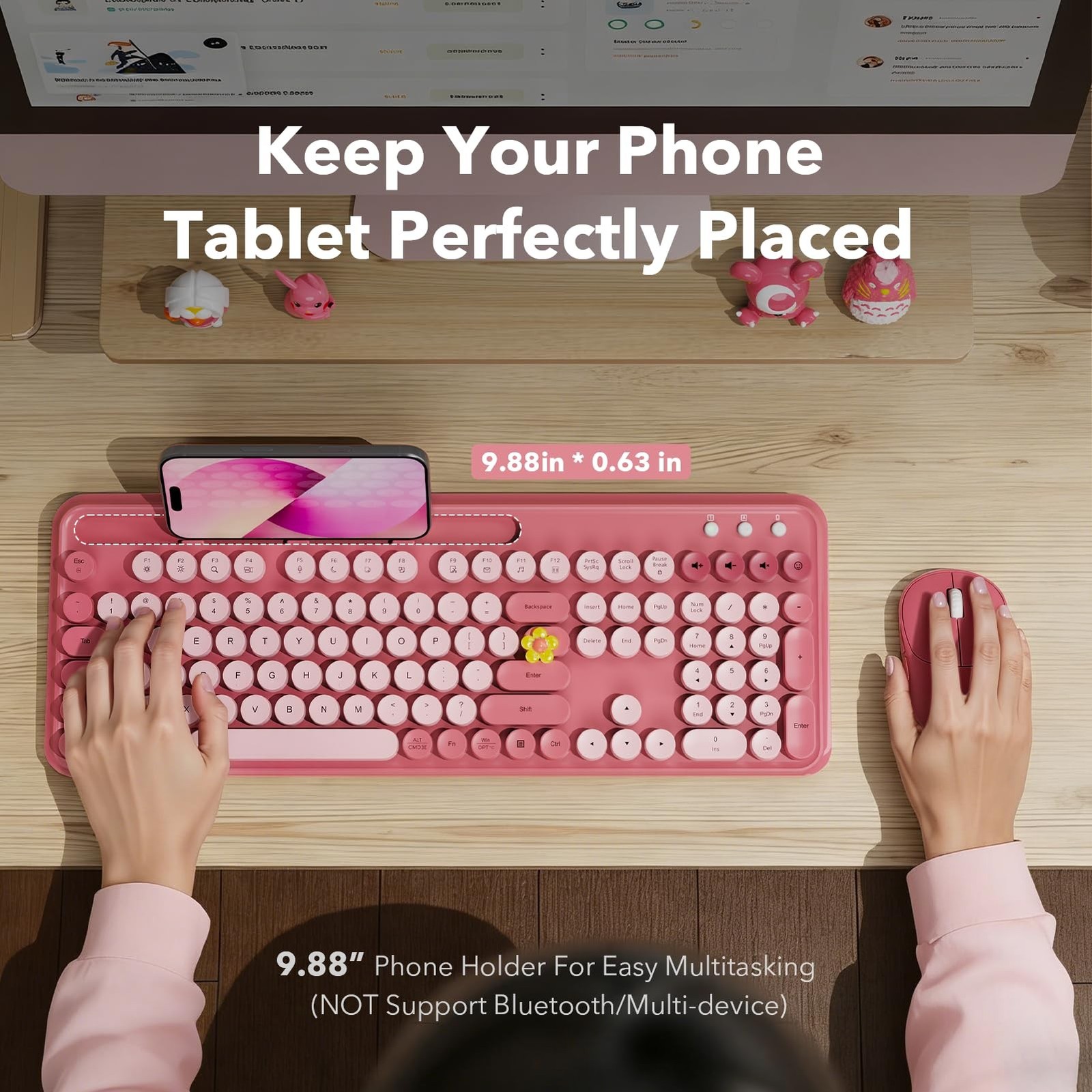 Wireless Keyboard and Mouse Combo, Cute Full-Size Typewriter-Style Keyboard, …