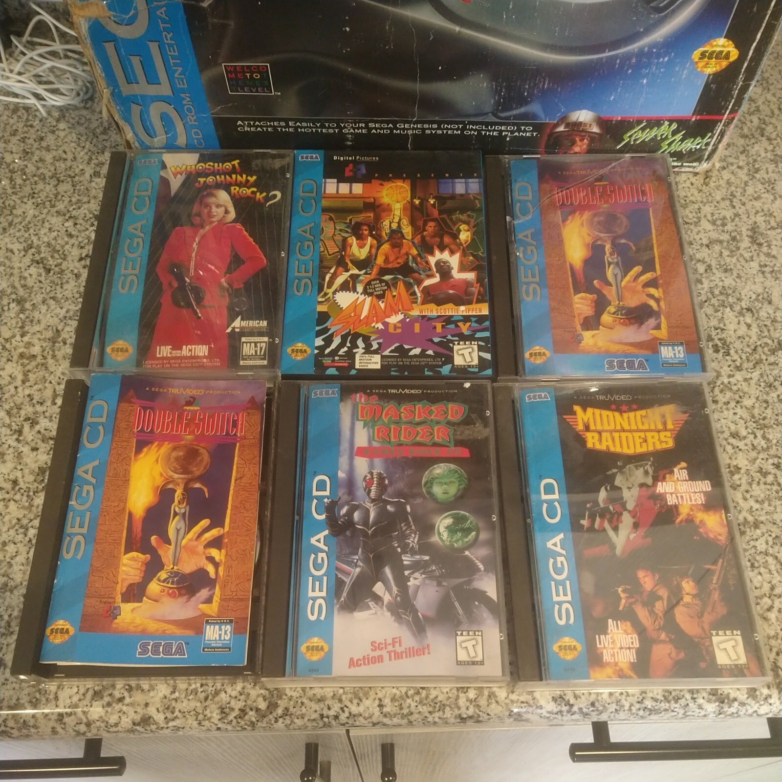 Sega CD Model 2 Console + Genesis Model 2 System Bundel w/ Box & 7 Games