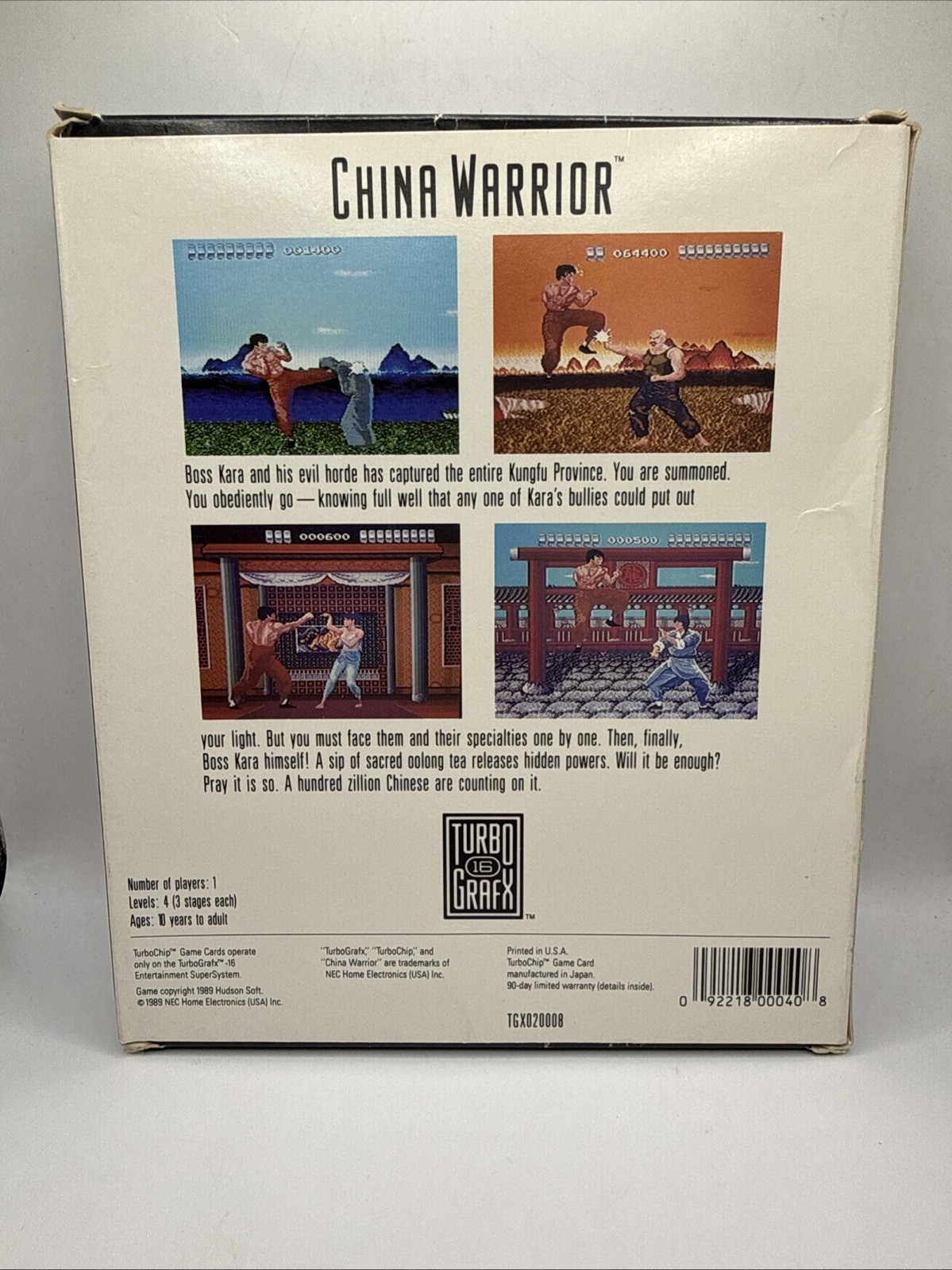 China Warrior (TurboGrafx-16, 1989) Complete In Box