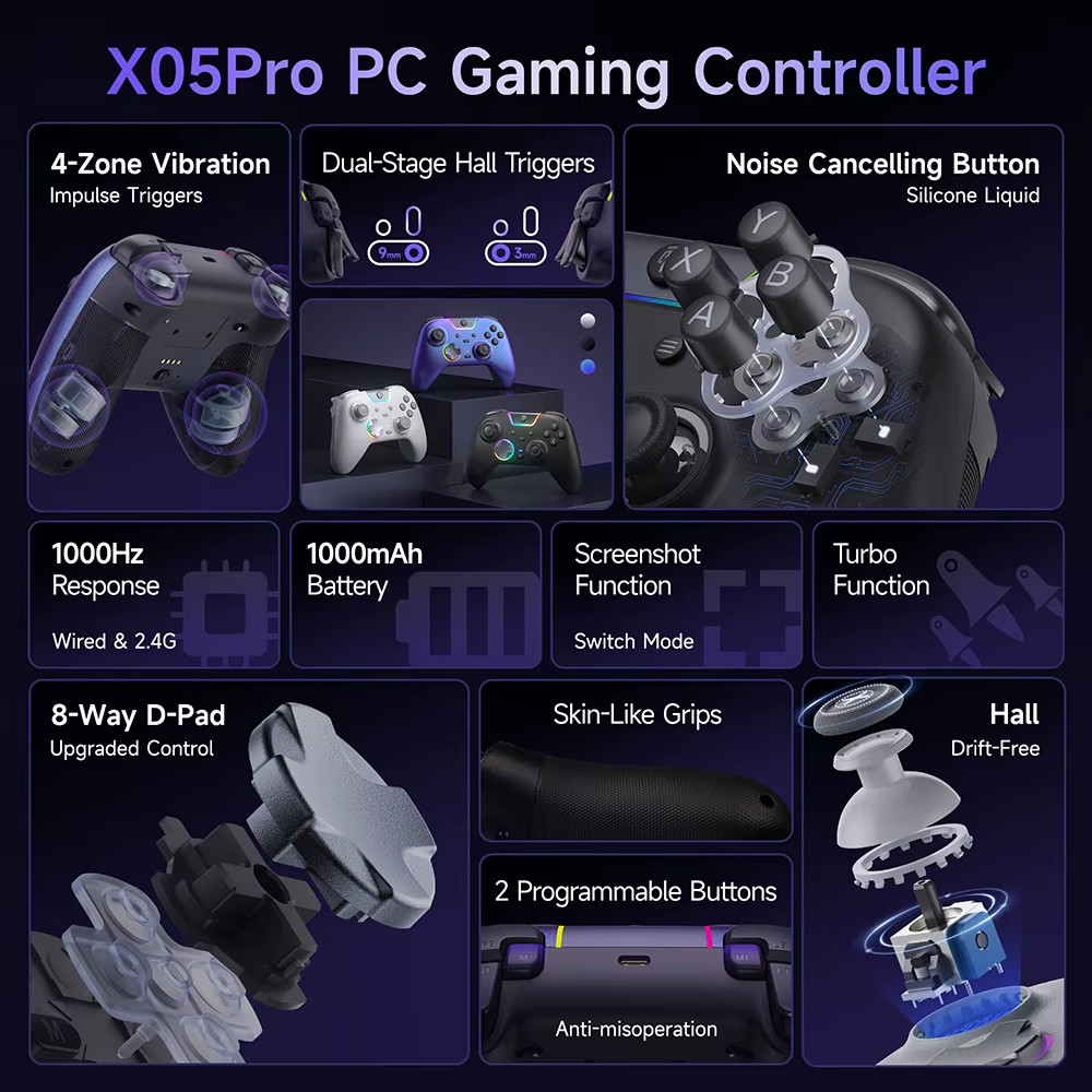 Easysmx X05 Pro Bluetooth Gamepad Controller for PC, Phone, Switch, TV, Steam