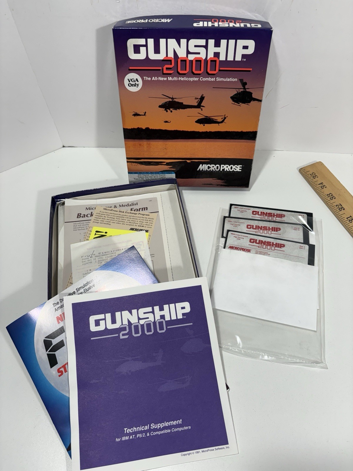 Gunship 2000 Helicopter Simulation MicroPose 5.25 Floppy PC Complete