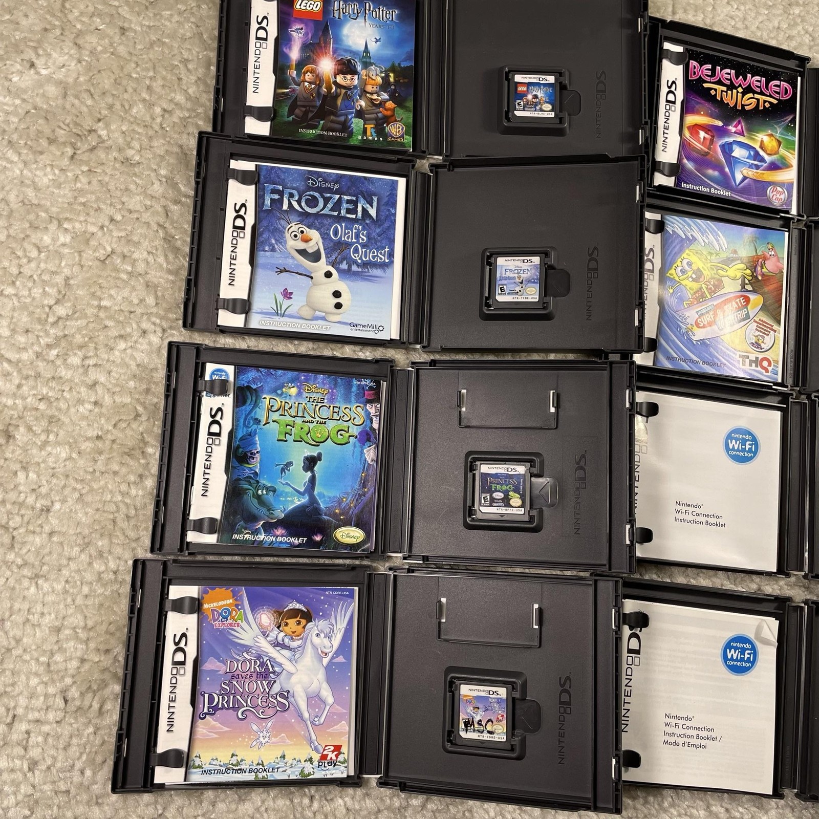 Nintendo DS Video Game Lot 8 Lego Harry Potter Frozen Dora Disney Spongebob Kids