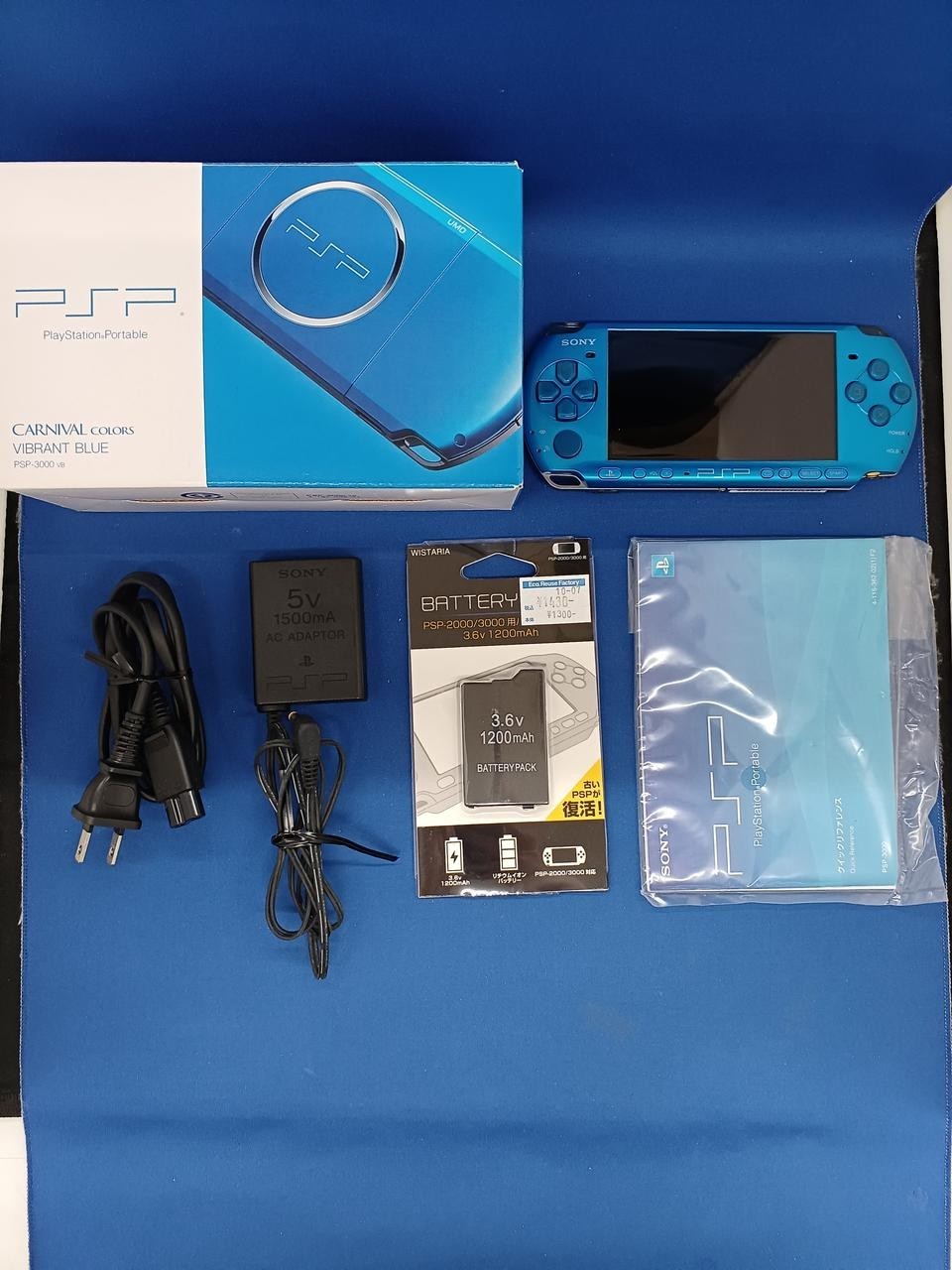 Sony PSP 3000 Vibrant Blue VB Box Manual Charger New Battery Japan Tested work