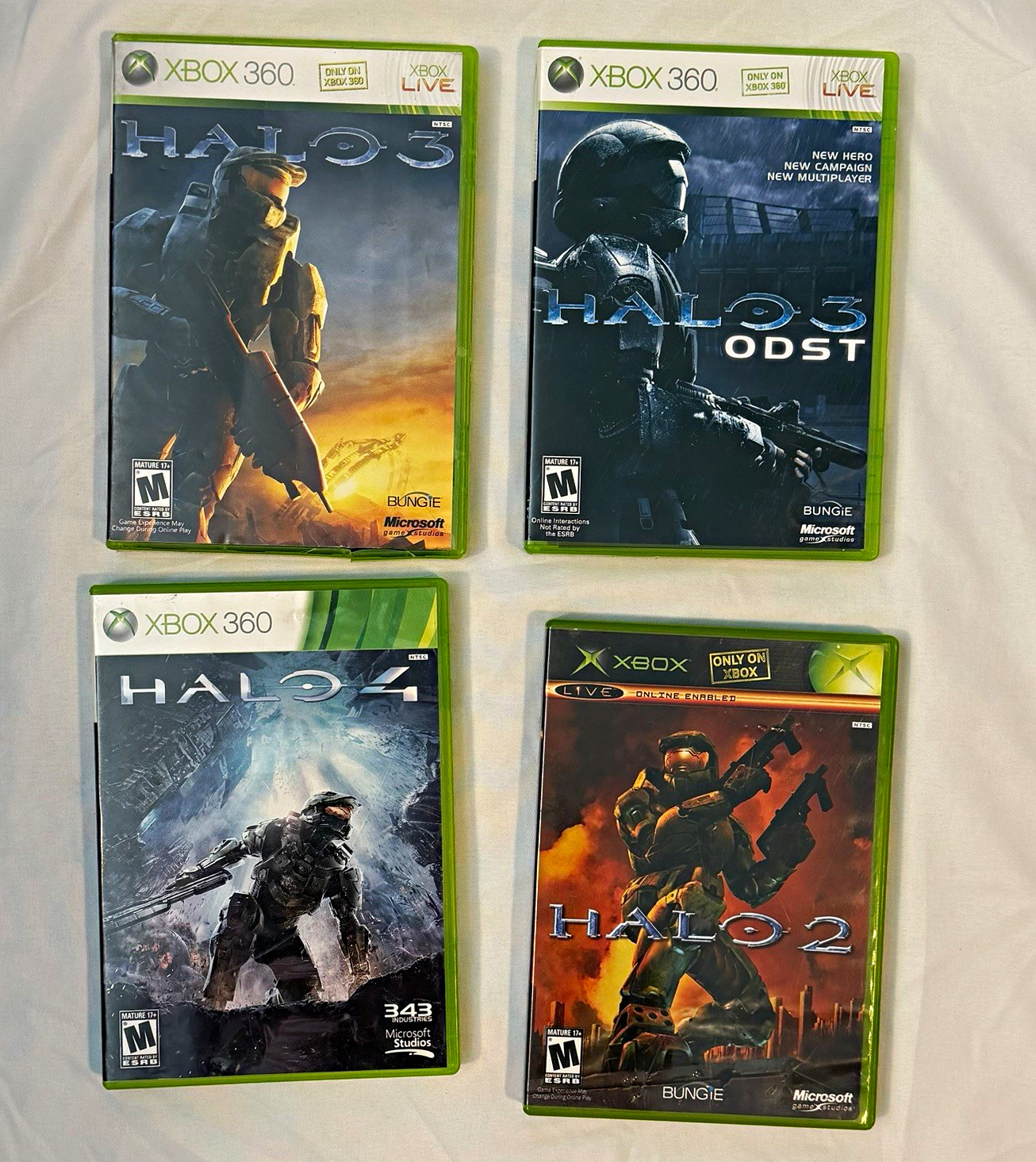 Microsoft Xbox 360 Lot of 4 Halo Games w/ Cases: Halo 2, 3, ODST, 4