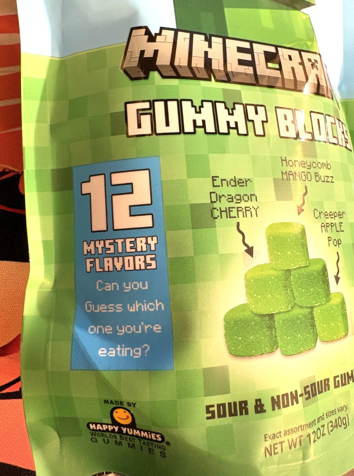 MINECRAFT Gummy Blocks Gummies 12oz Hidden Ender Dragon Honeycomb Creeper
