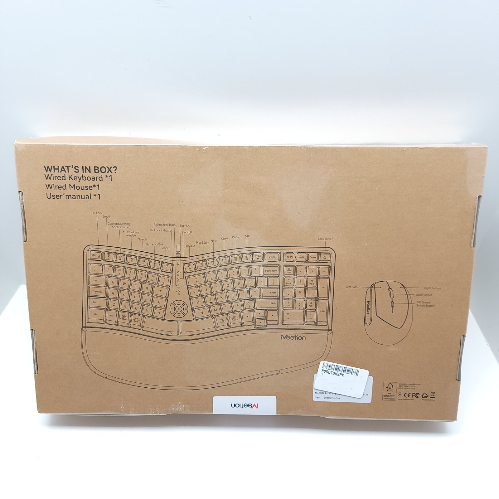 MEETION Ergonomic Keyboard and Mouse, Wired Split Keyboard Adjustable DPI Pink