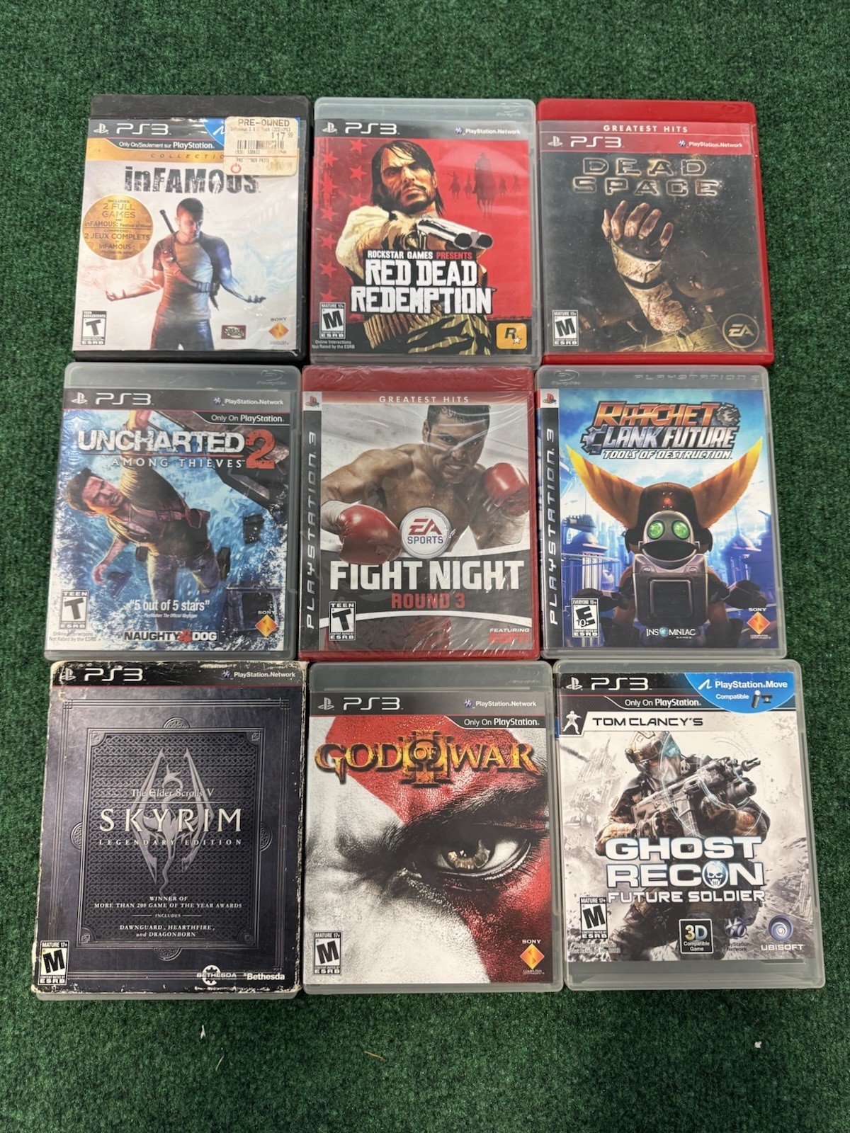 PlayStation PS3 9 Games Lot Uncharted Skyrim Dead Space God Of War Ratchet Red