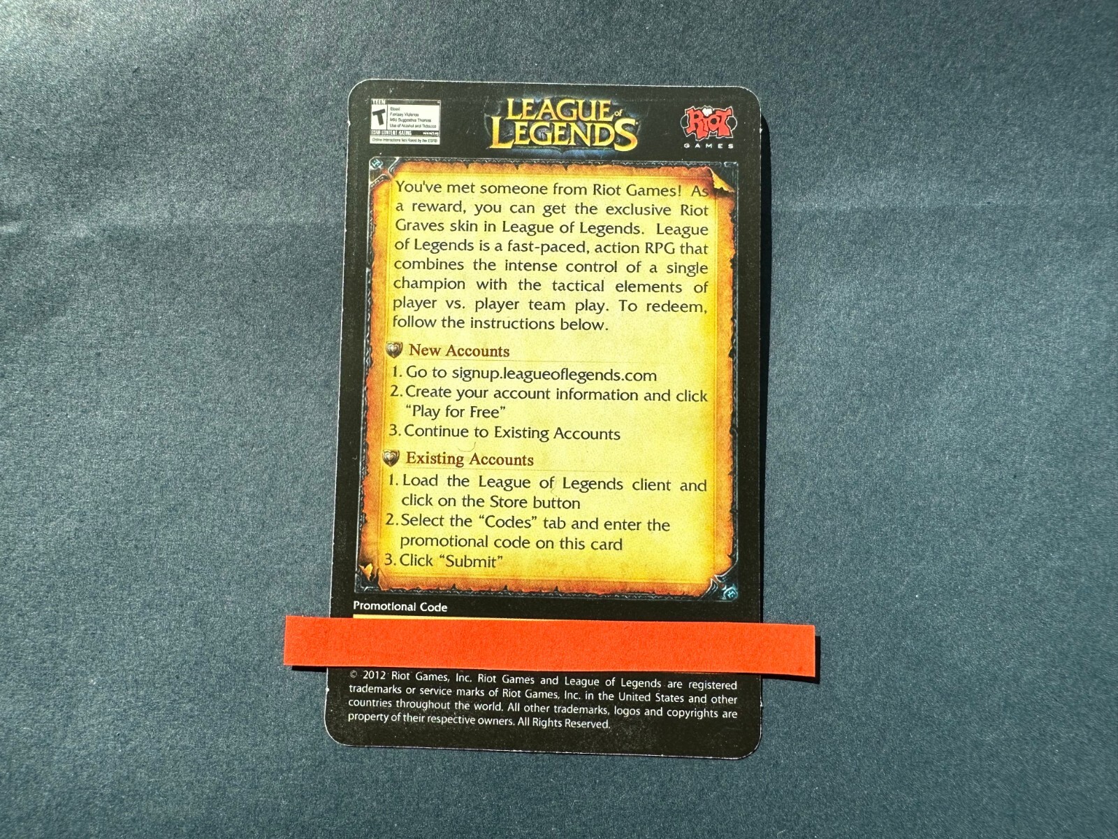 League of Legends Riot Graves Skin Card Collectible – 2012 RARE LoL sivir riot