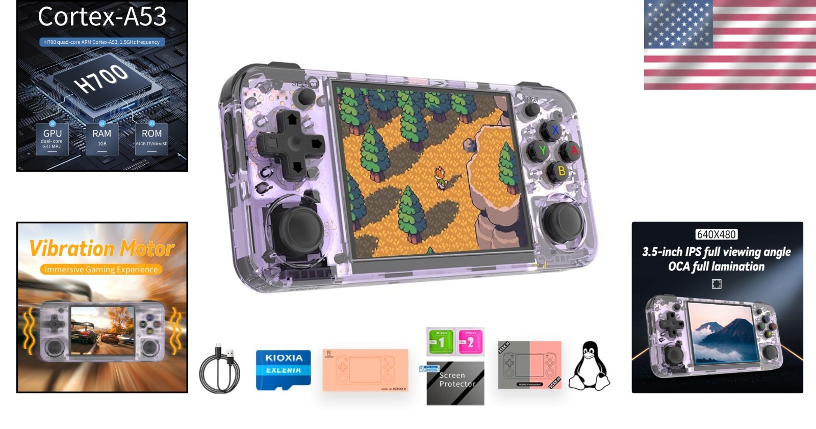 Portable RG 35XXH Game Console – 64GB Storage with 8-Hour Battery Life in Purple