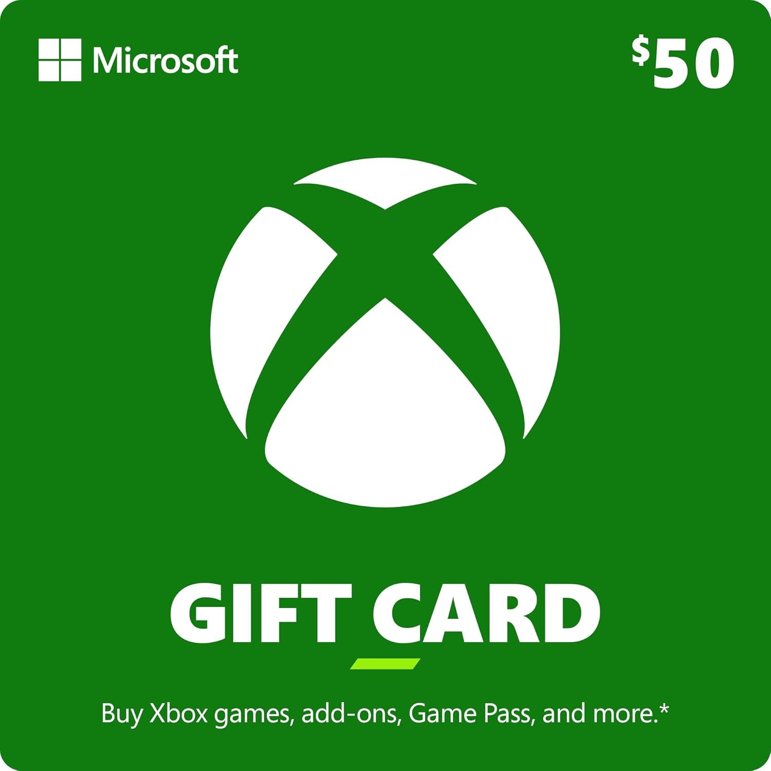Xbox Gift Card — Microsoft Digital, Windows XBox Live Required $25 $50 $100