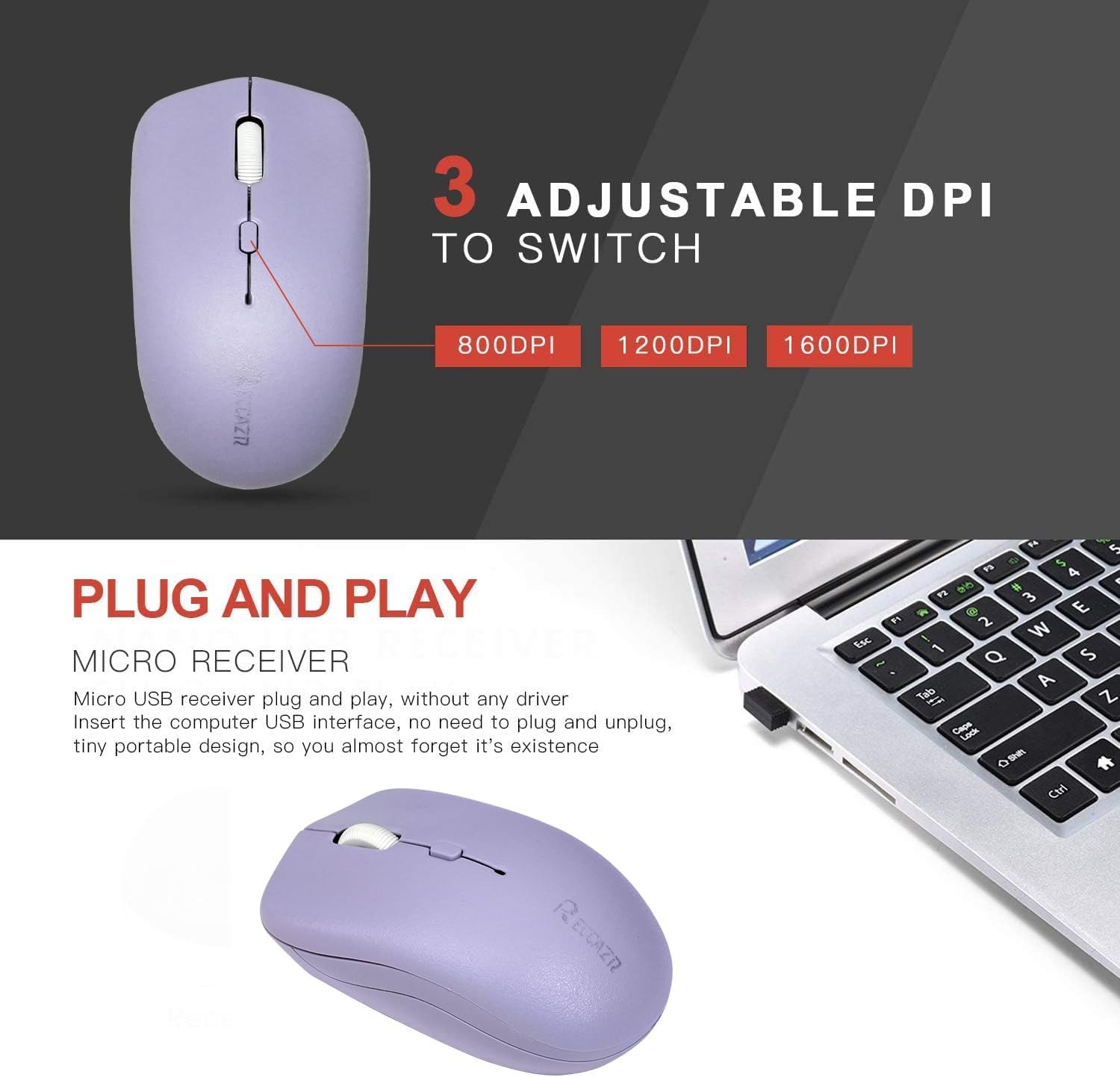 Wireless Keyboard and Mouse Combo, Full-Sized Purple