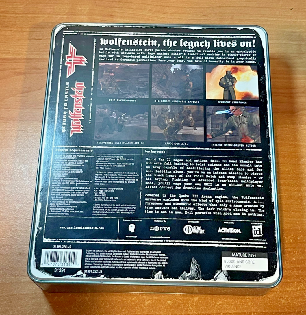 Return to Castle Wolfenstein: PC Big Box 2001 Limited Edition Metal Tin CIB
