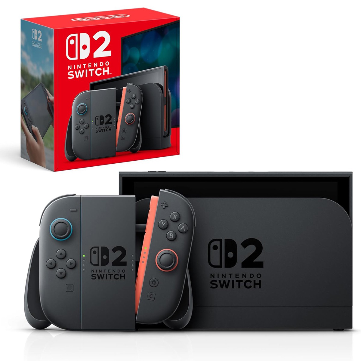 Nintendo Switch 2 Console with Light Blue and Red Joy-Con 2 Controllers, Black