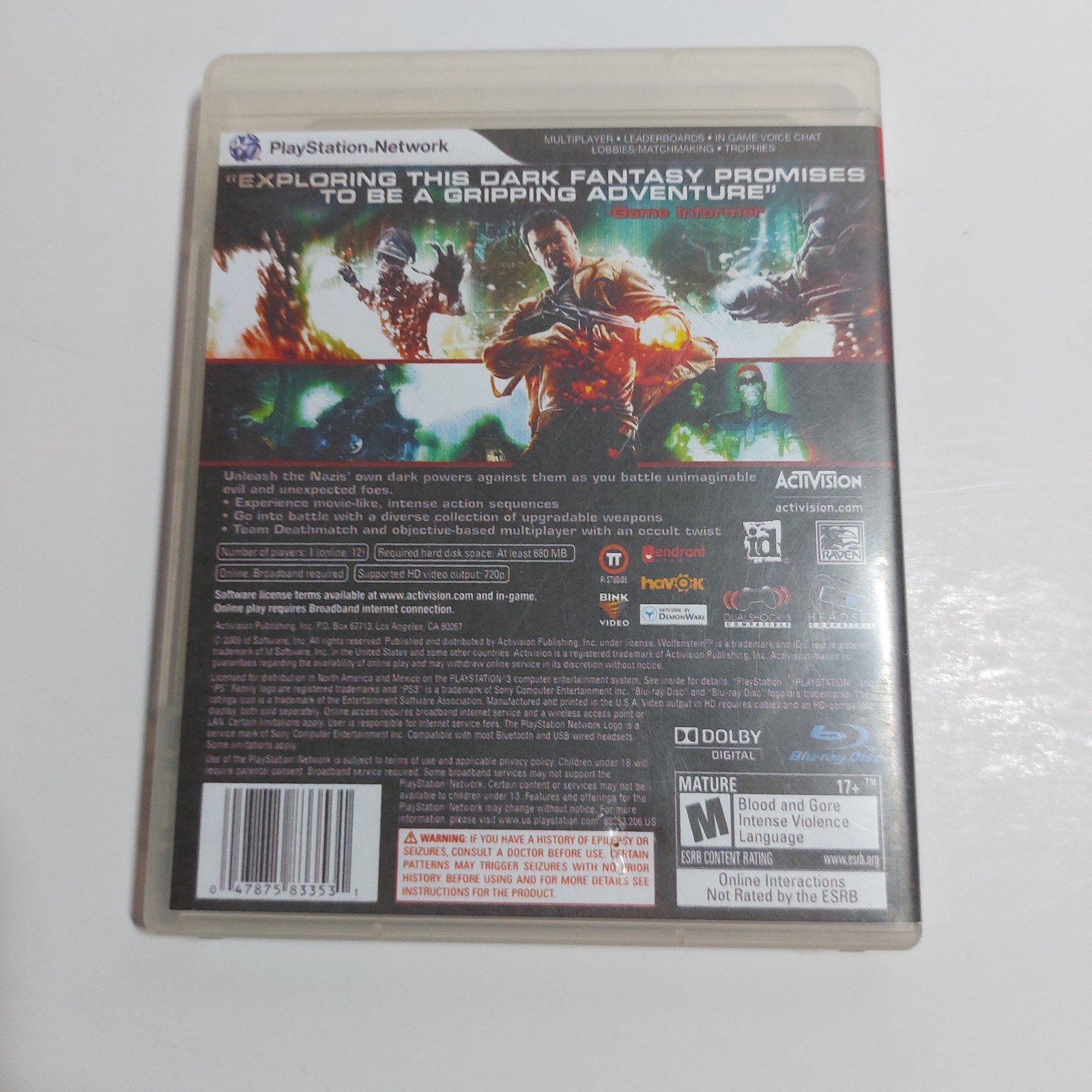 Wolfenstein |Sony Playstation 3 PS3 | 2009 | CIB | Reprinted Artwork | Fast Ship